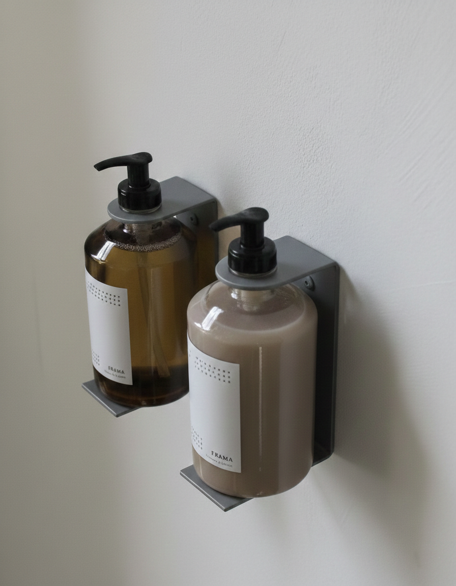 2'li Premium Koyu Gri Metal Sabunluk, Şampuan Tutucu | Chalybes