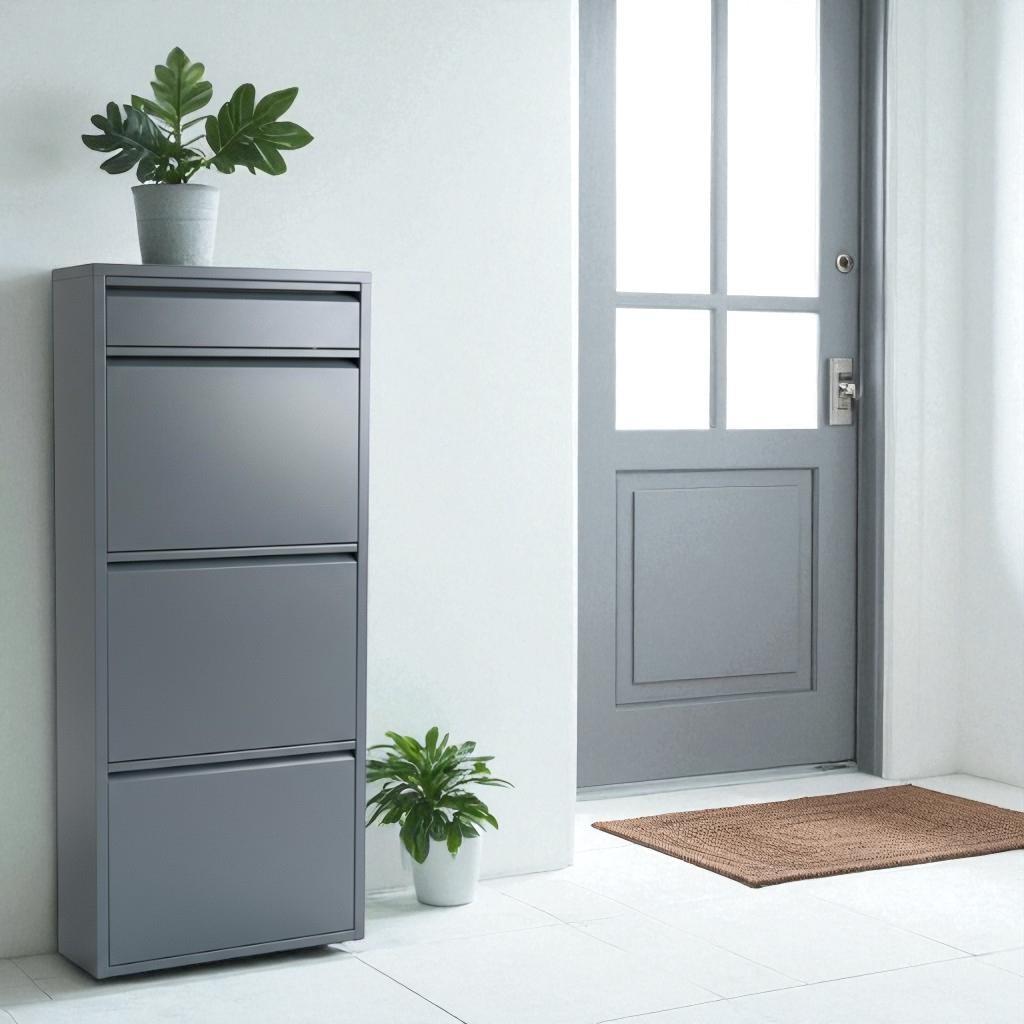 3+1 Raflı Metal Ayakkabı Dolabı | Antrasit | Kapı Önü Ayakkabılık