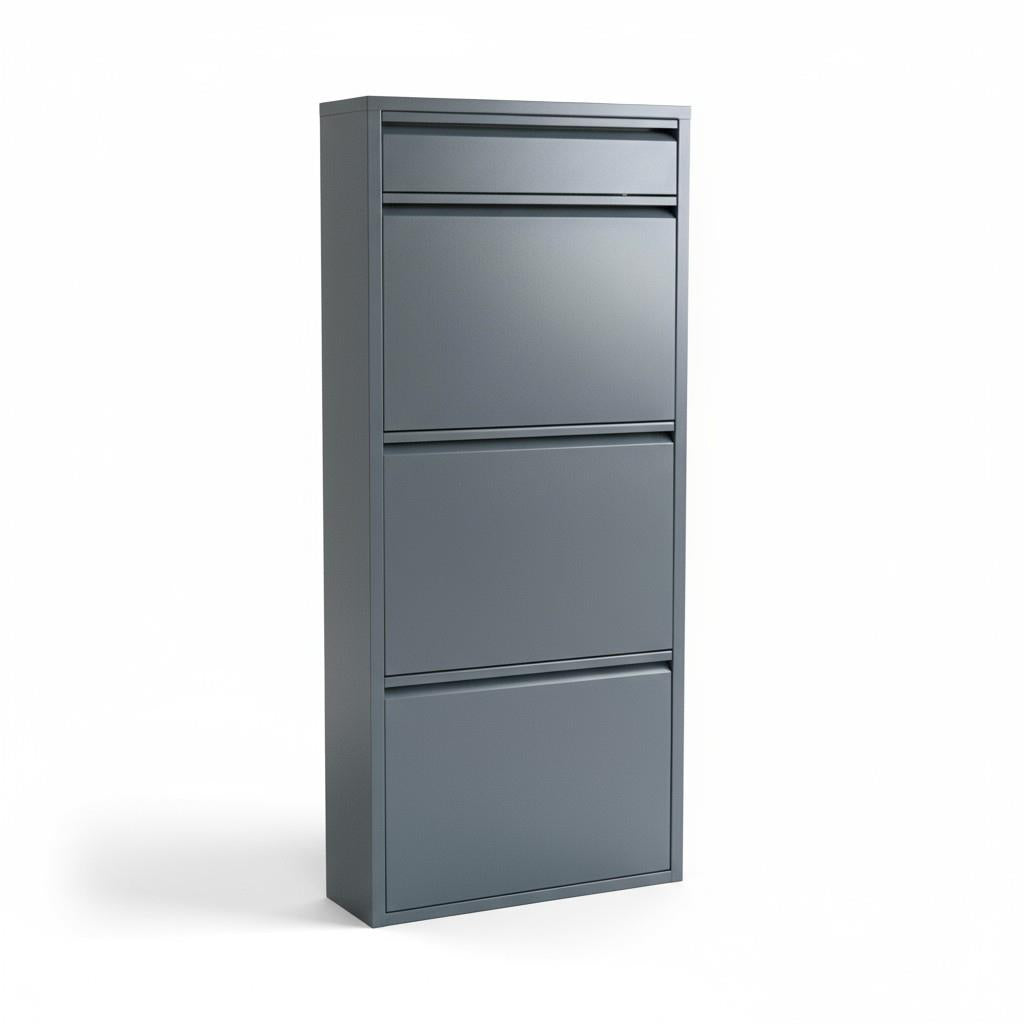 3+1 Raflı Metal Ayakkabı Dolabı | Antrasit | Kapı Önü Ayakkabılık