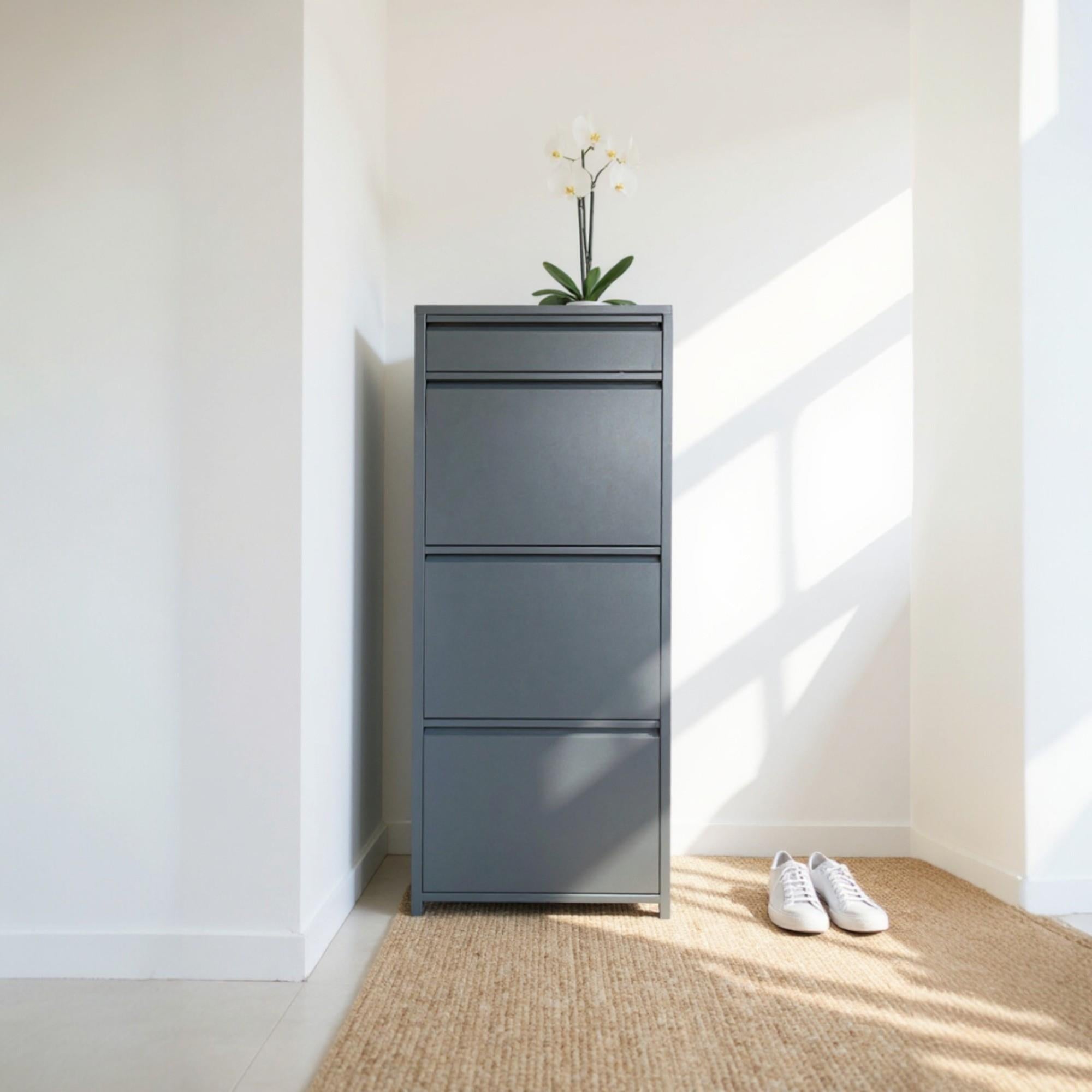 3+1 Raflı Metal Ayakkabı Dolabı | Antrasit | Kapı Önü Ayakkabılık