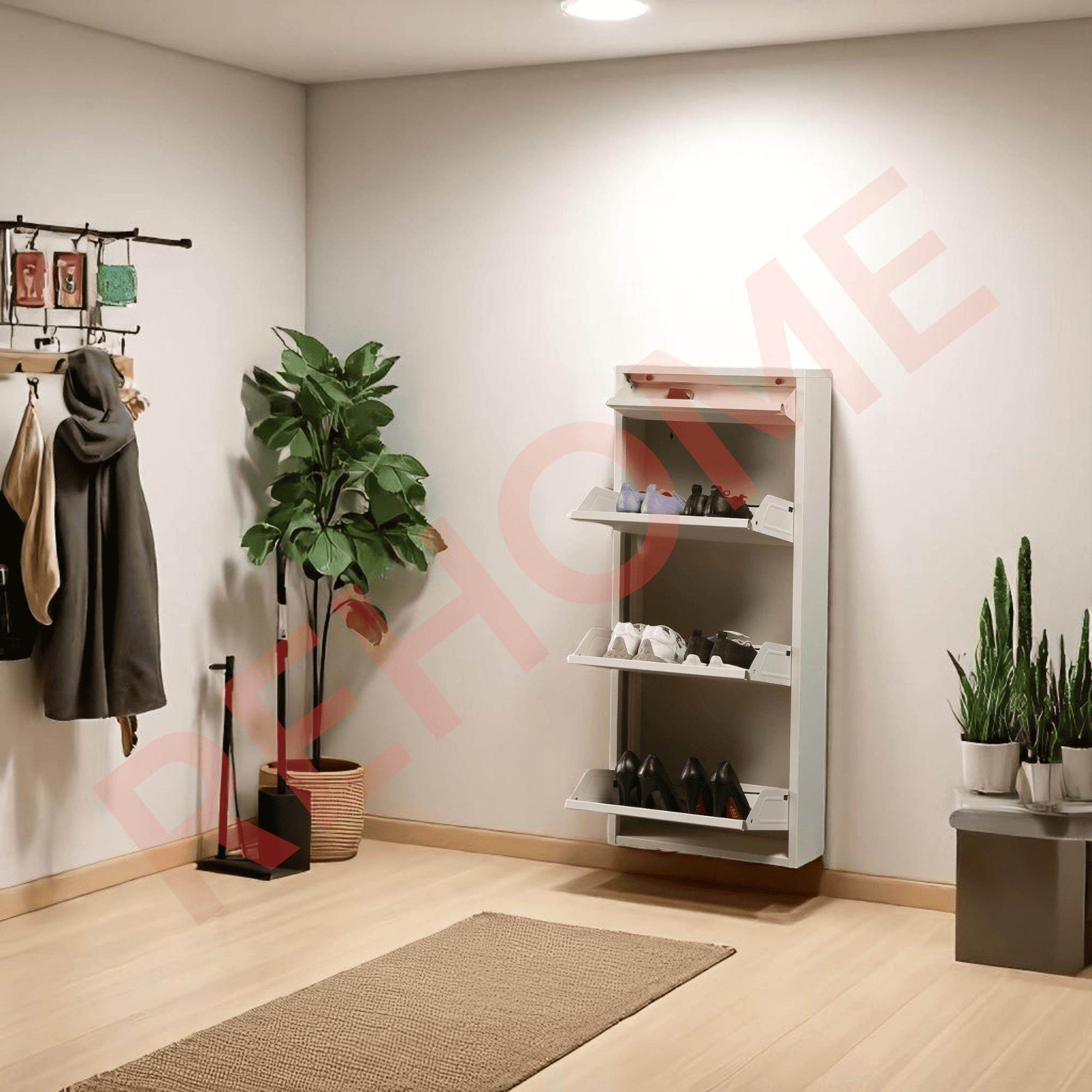 3+1 Raflı Metal Ayakkabılık | Krem | Ayakkabı Dolabı