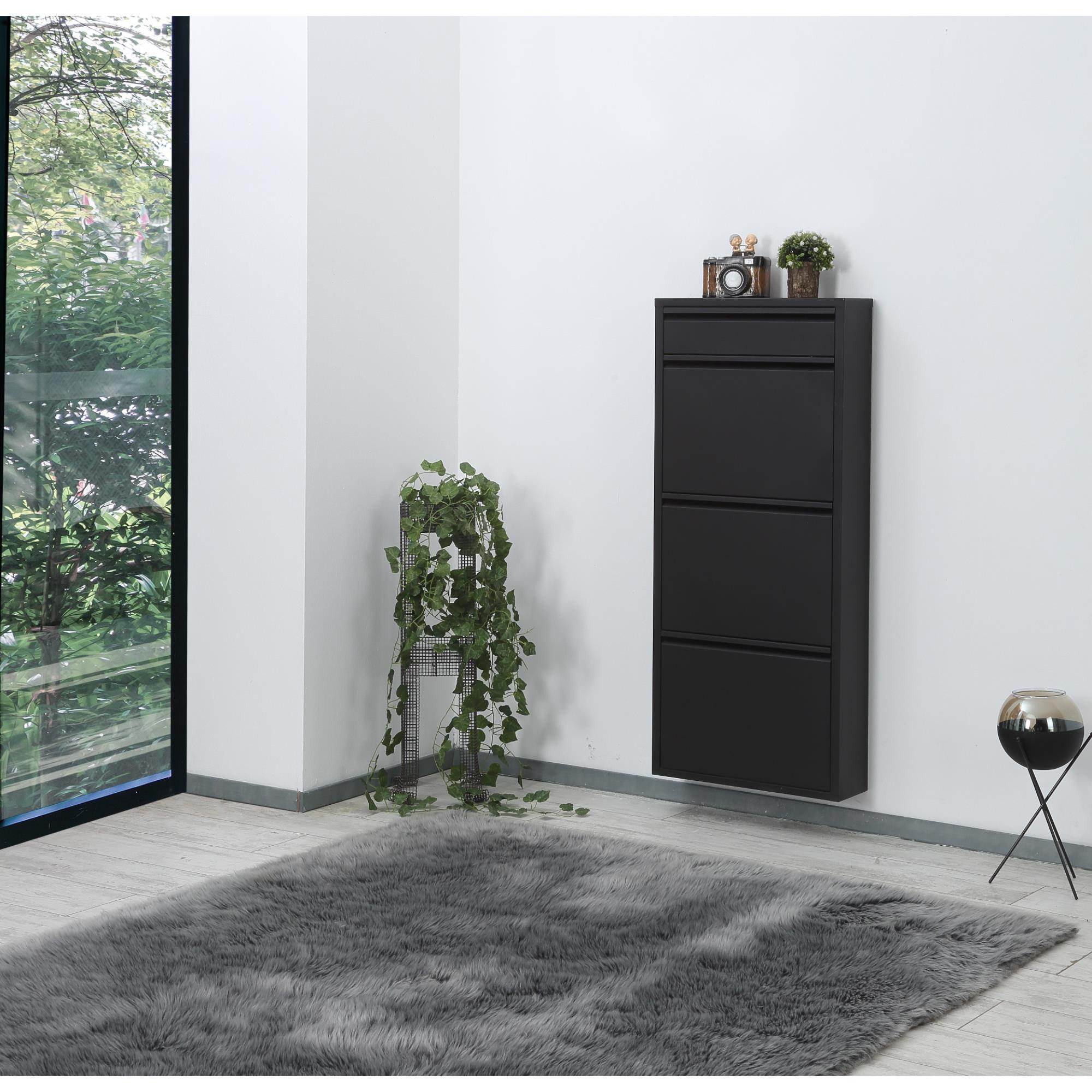 3+1 Raflı Metal Ayakkabılık | Siyah | Ayakkabı Dolabı