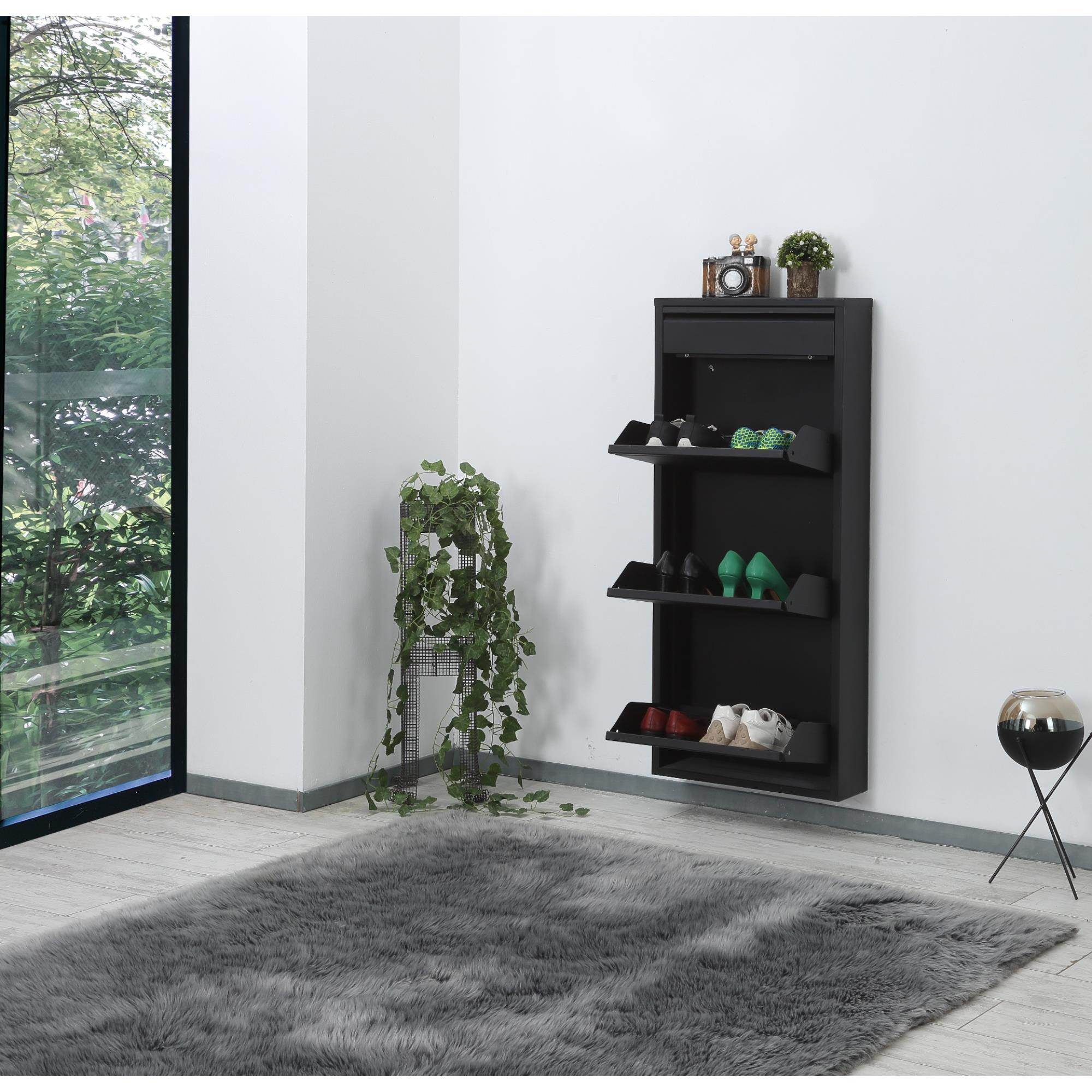 3+1 Raflı Metal Ayakkabılık | Siyah | Ayakkabı Dolabı