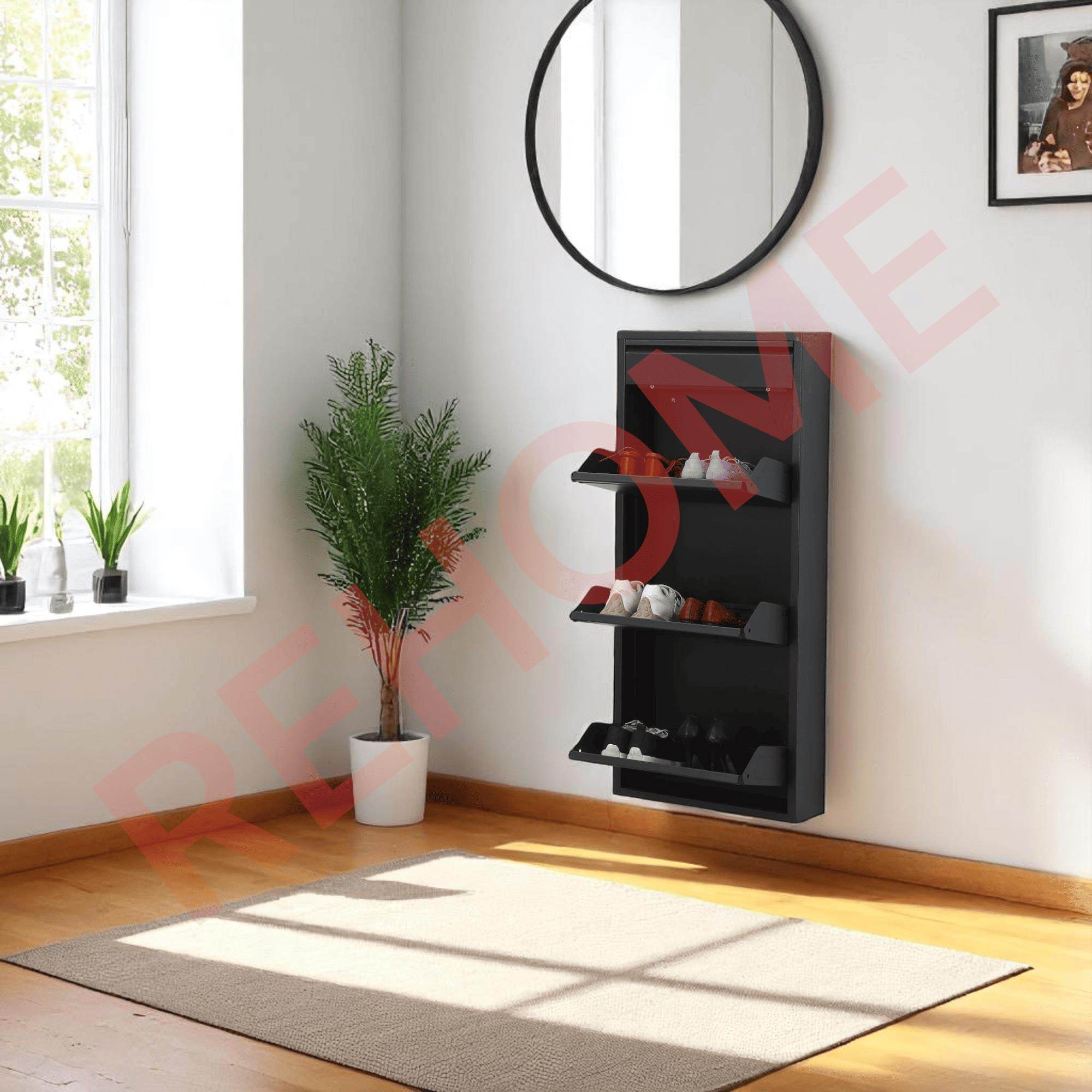 3+1 Raflı Metal Ayakkabılık | Siyah | Ayakkabı Dolabı