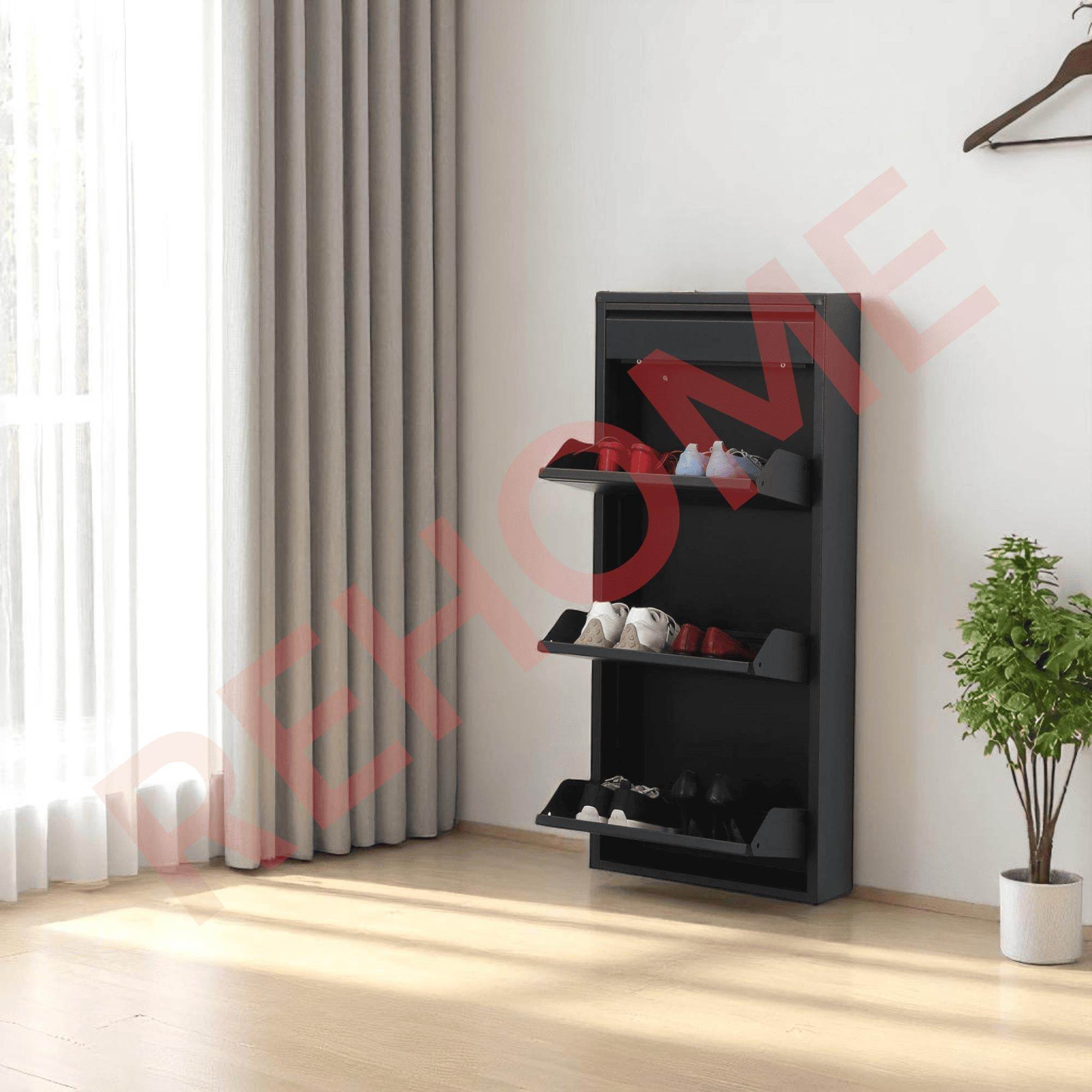 3+1 Raflı Metal Ayakkabılık | Siyah | Ayakkabı Dolabı