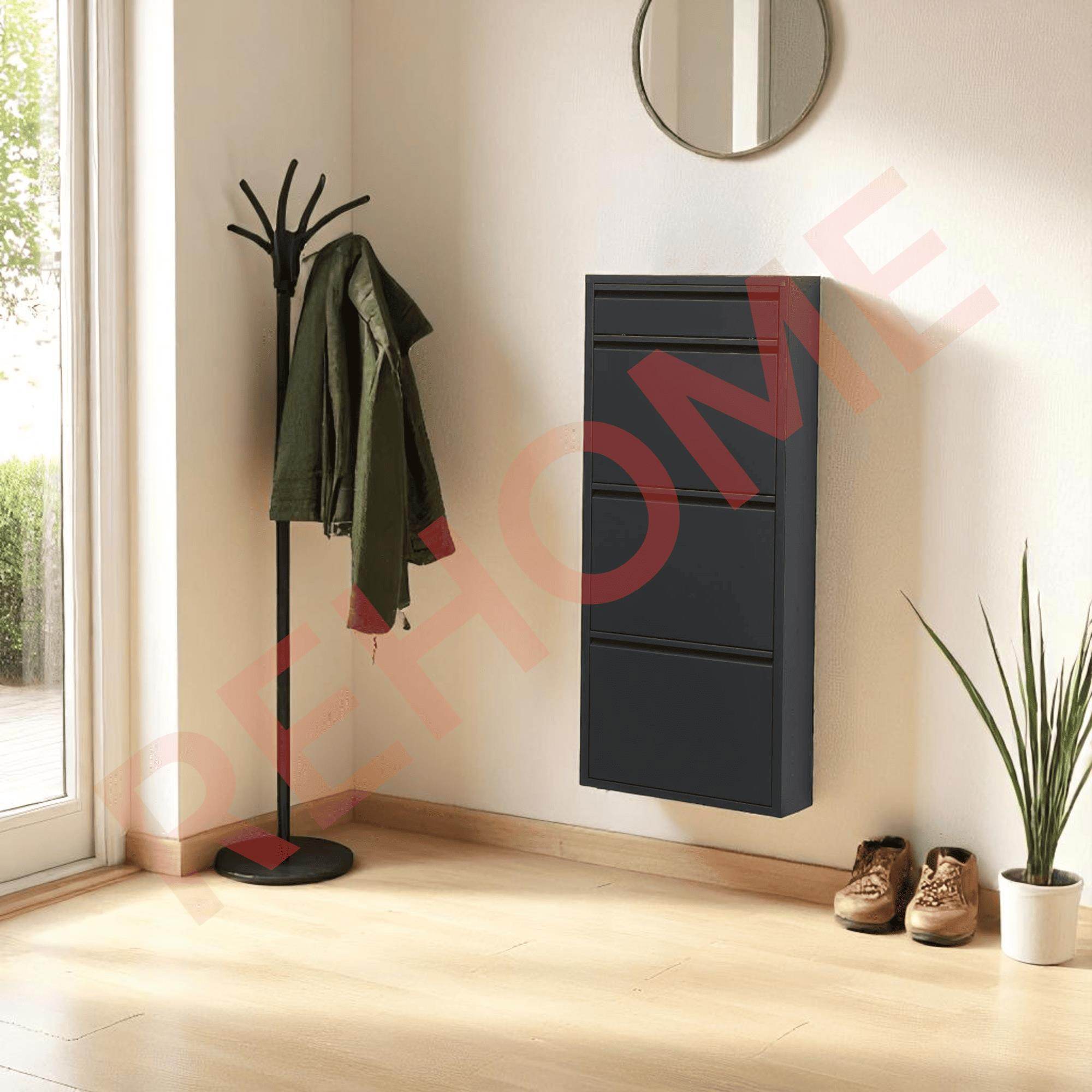 3+1 Raflı Metal Ayakkabılık | Siyah | Ayakkabı Dolabı