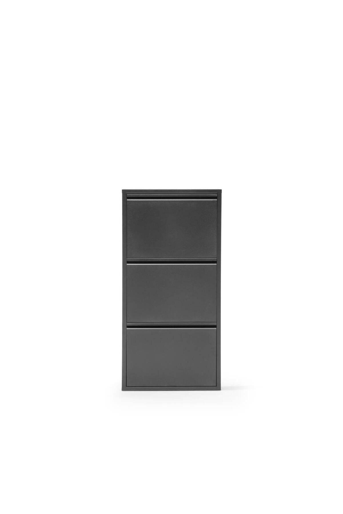 3 Raflı Metal Ayakkabılık | Siyah | Üç Çekmeceli | Ayakkabı Dolabı