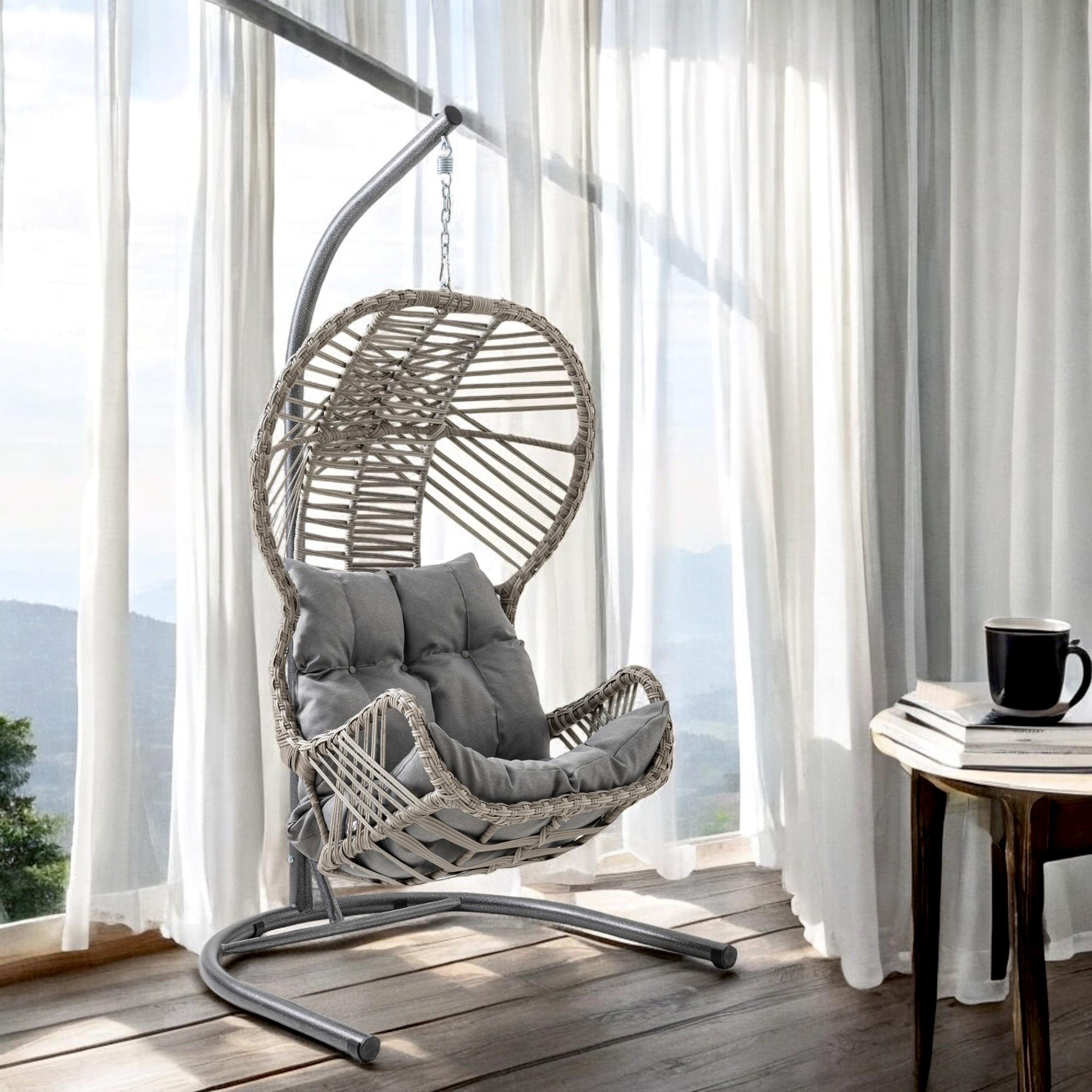 Rehome Erdek Tek Kişilik Rattan Bahçe Salıncağı | Gri