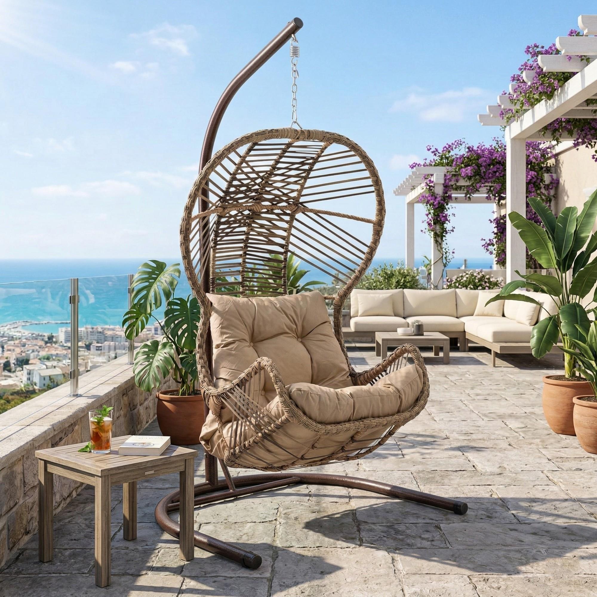 Rehome Erdek Tek Kişilik Rattan Bahçe Salıncağı | Açık Kahve