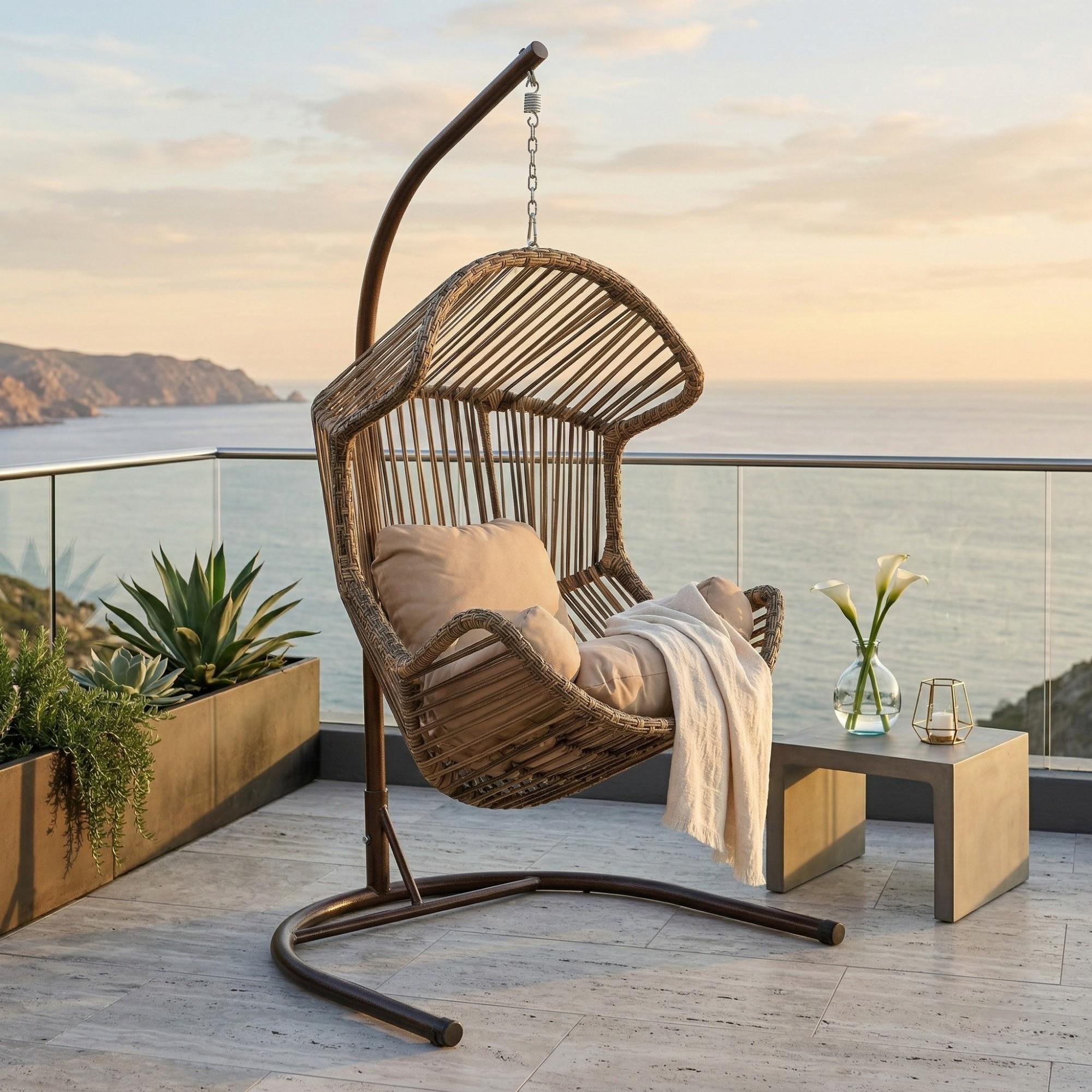 Rehome Akçay Tek Kişilik Rattan Bahçe Salıncağı | Açık Kahve