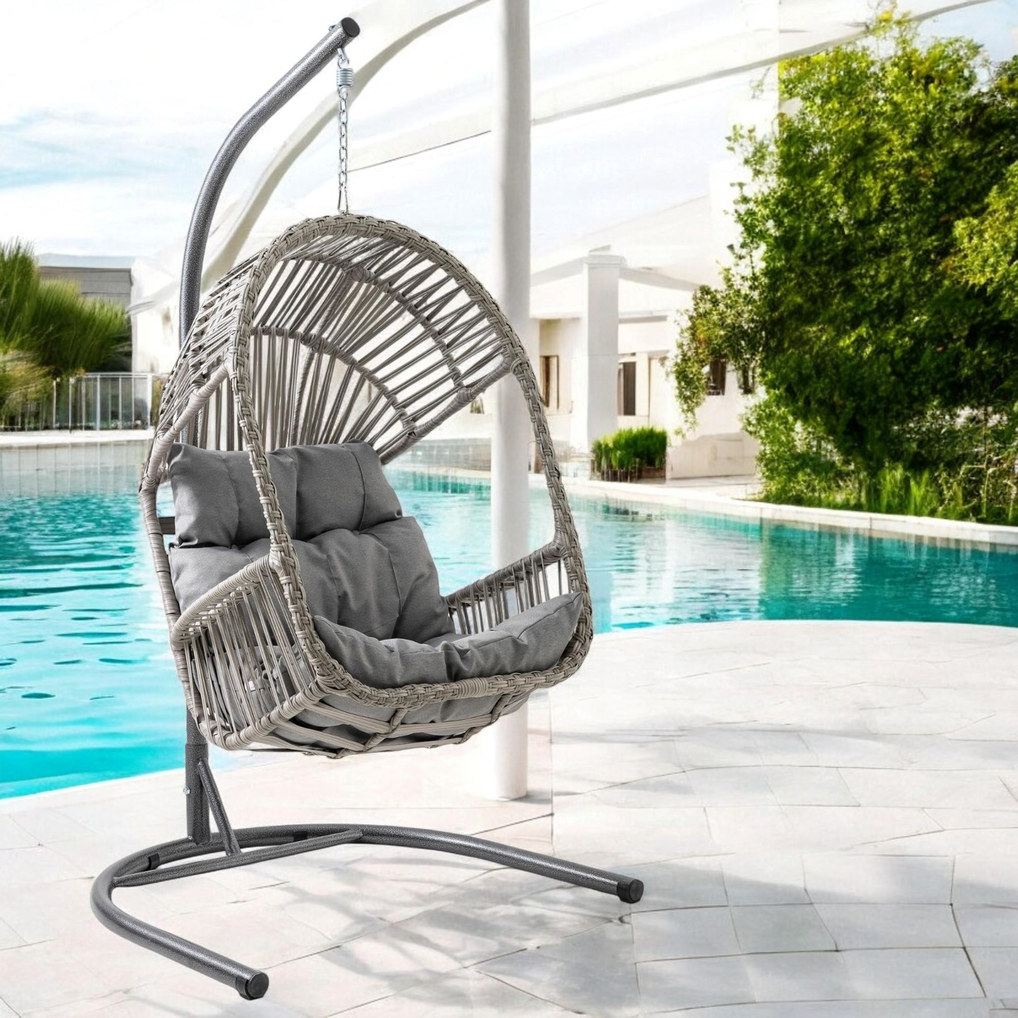 Rehome Truva Tek Kişilik Rattan Bahçe Salıncağı | Gri