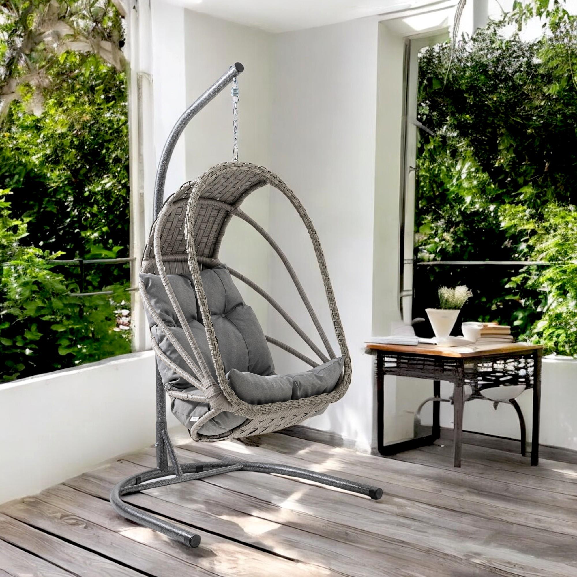 Rehome Enez Tek Kişilik Rattan Bahçe Salıncağı | Gri