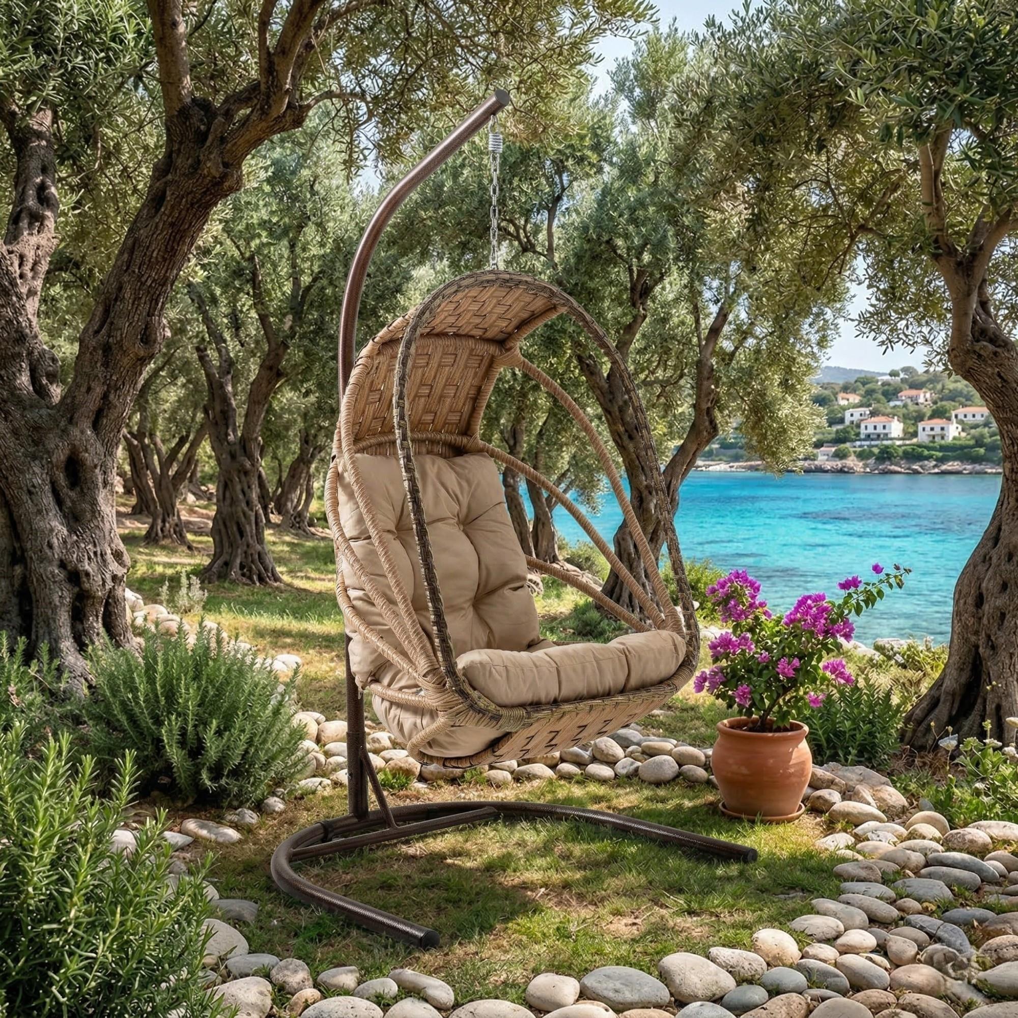 Rehome Enez Tek Kişilik Rattan Bahçe Salıncağı | Açık Kahve