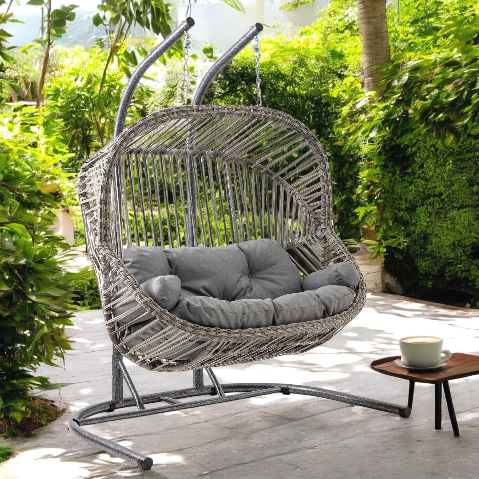 Rehome Kapadokya Çiftli Rattan Bahçe Salıncağı | Gri