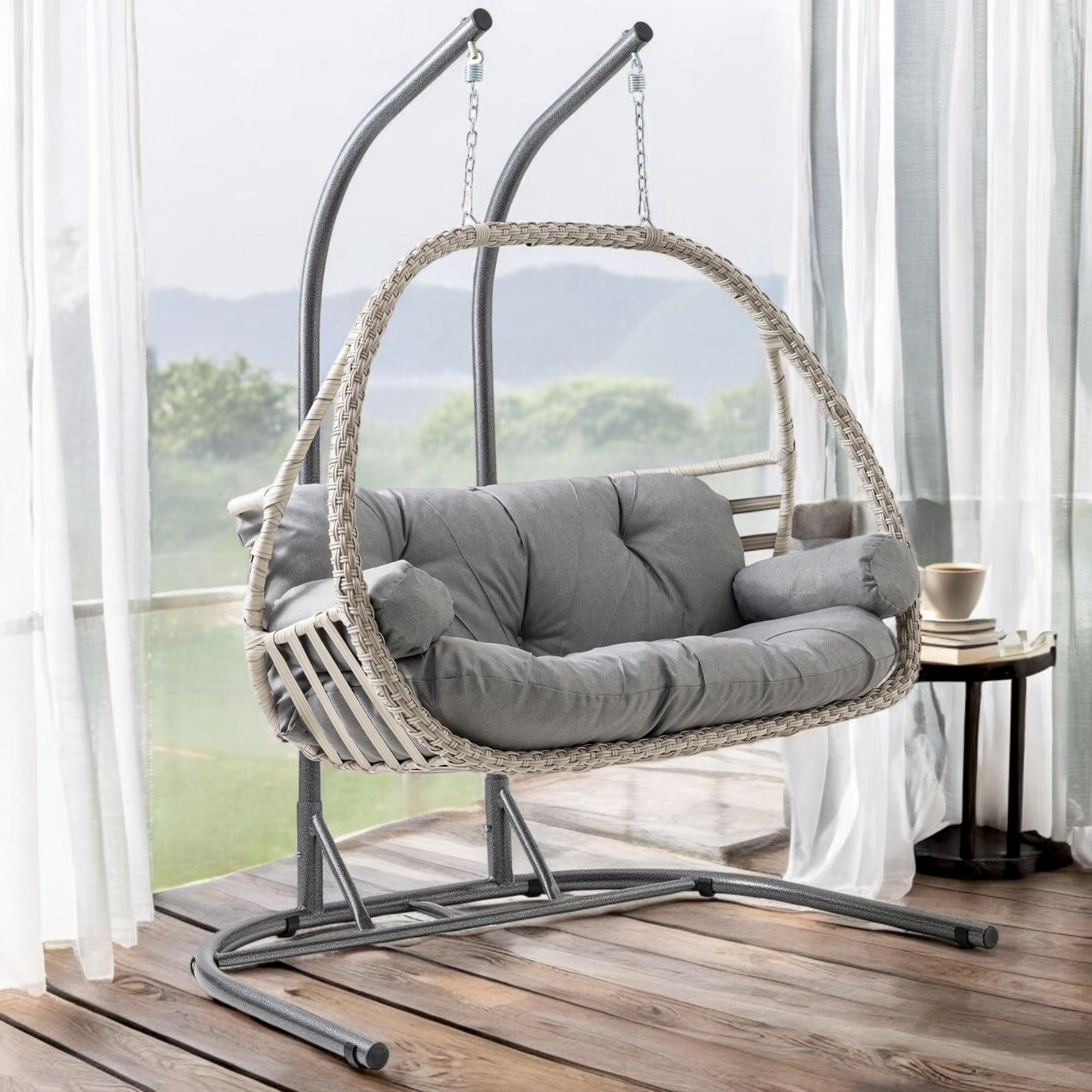 Rehome Malta Çiftli Rattan Bahçe Salıncağı | Beyaz