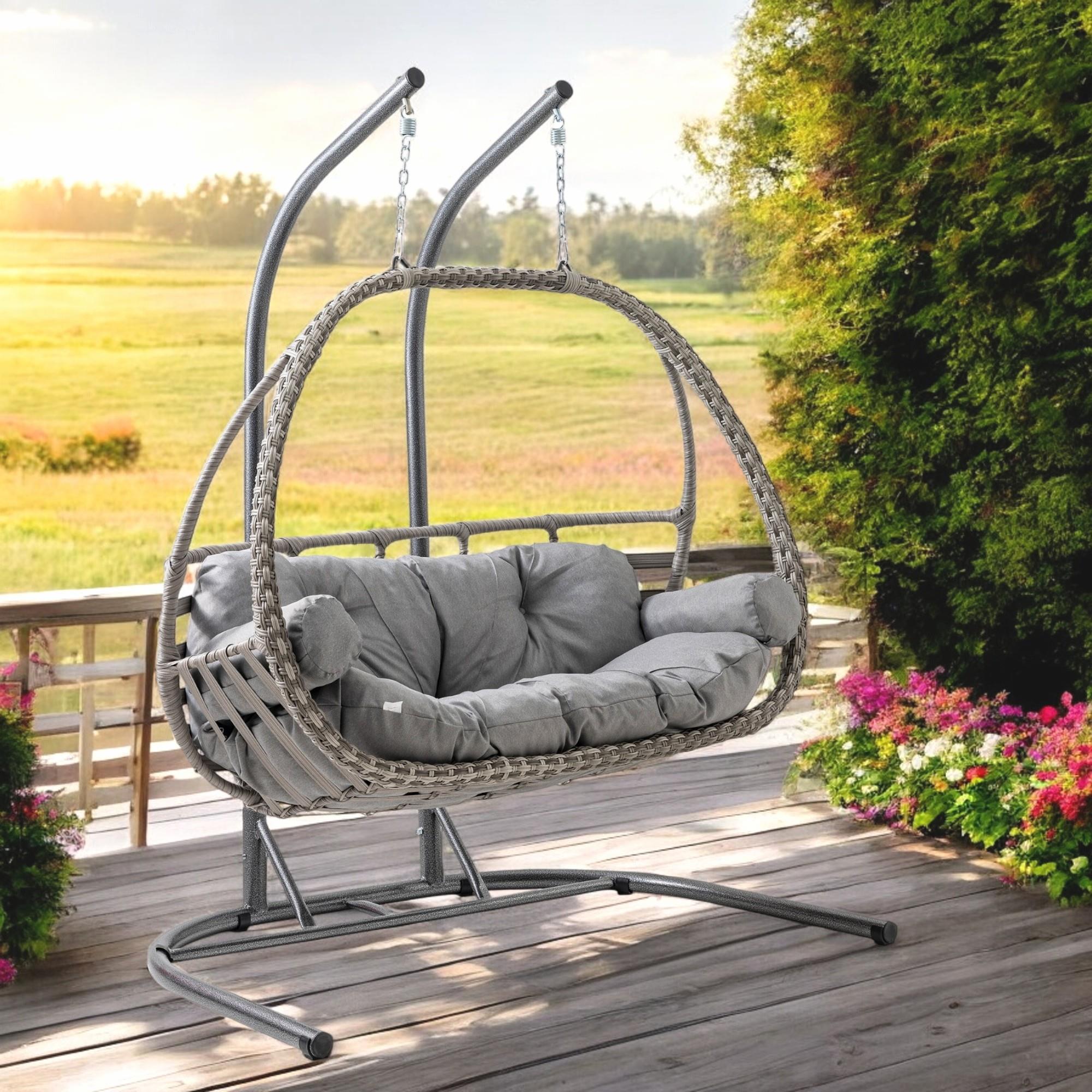 Rehome Malta Çiftli Rattan Bahçe Salıncağı | Gri