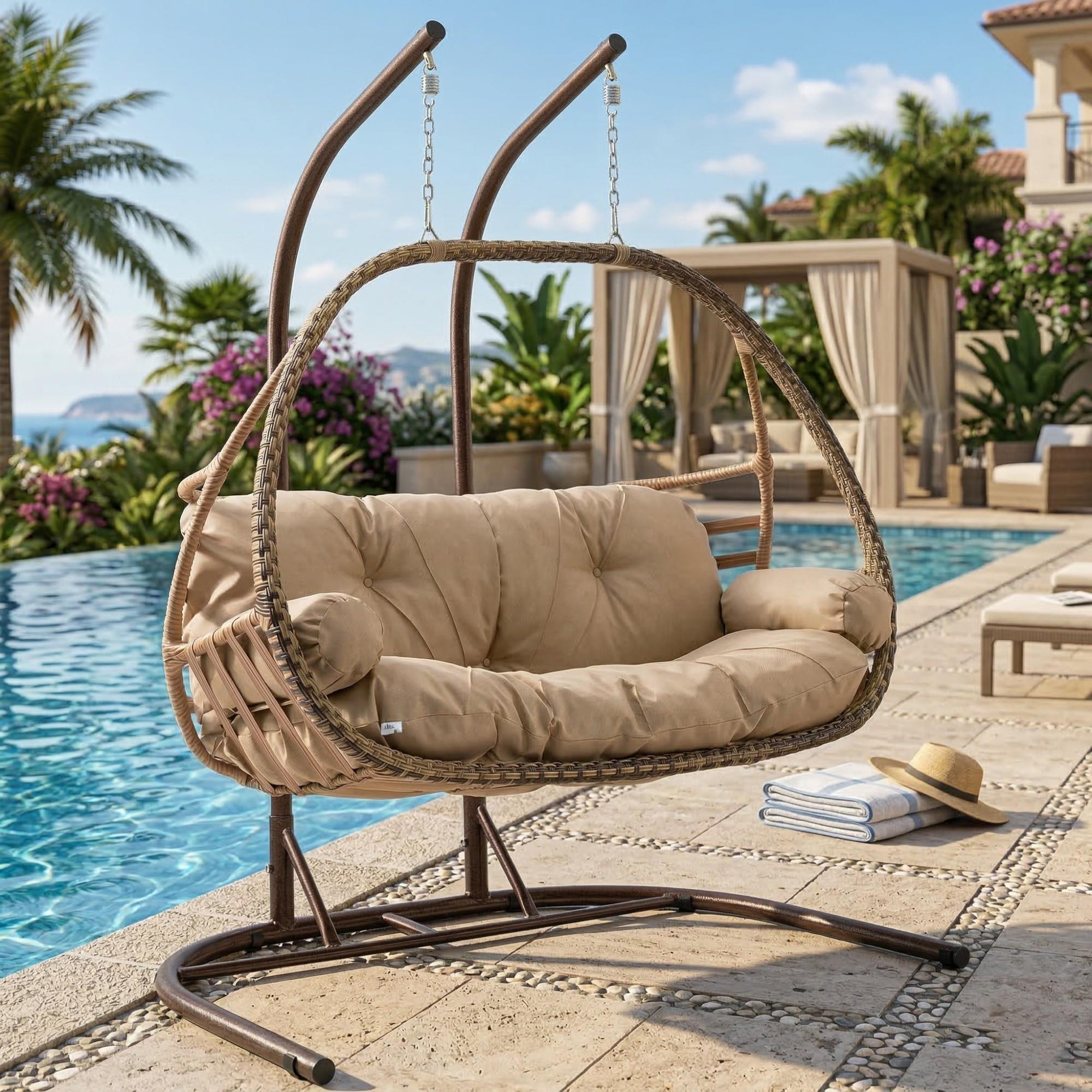 Rehome Malta Çiftli Rattan Bahçe Salıncağı | Açık Kahve