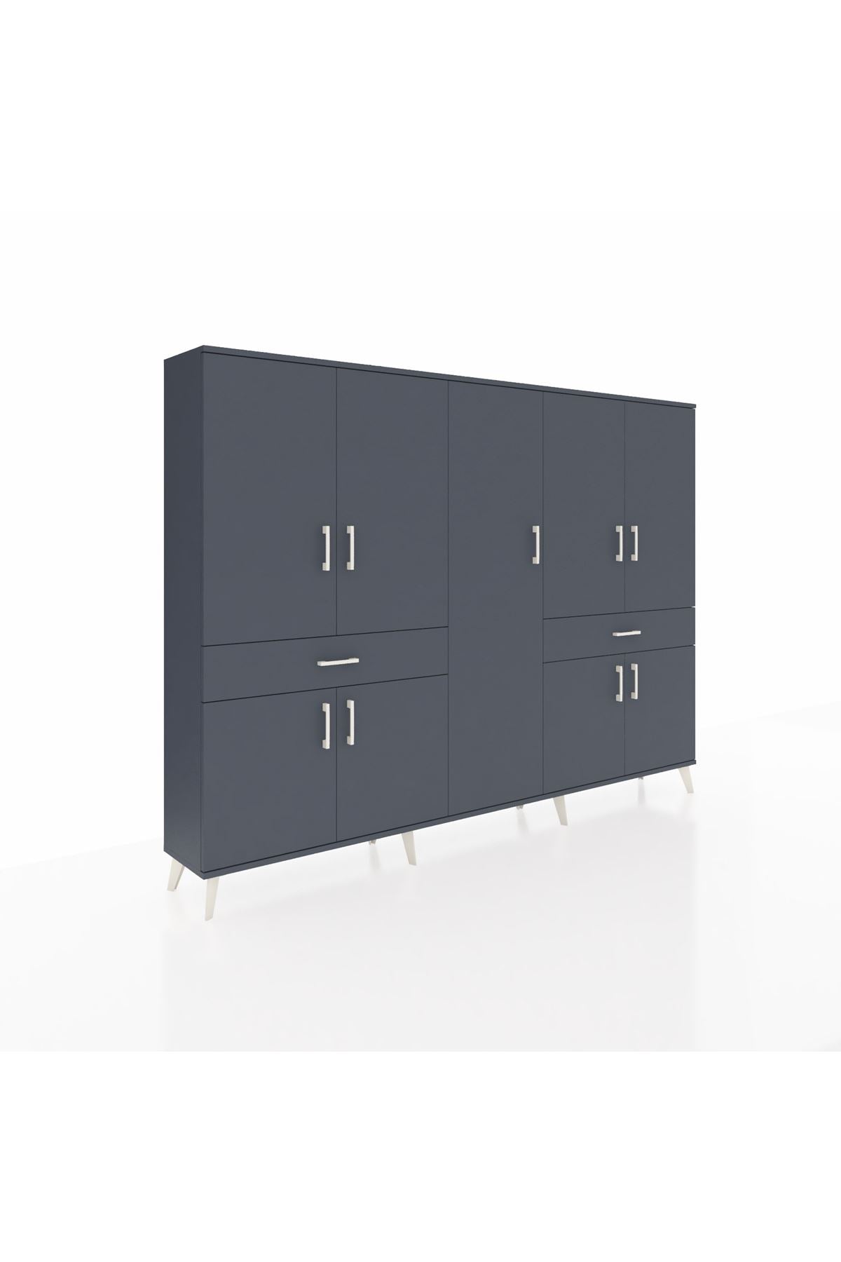 Arges Dolap 12 Raflı 2 Çekmeceli 8 Kapaklı 220x30x163 Antrasit-Antrasit