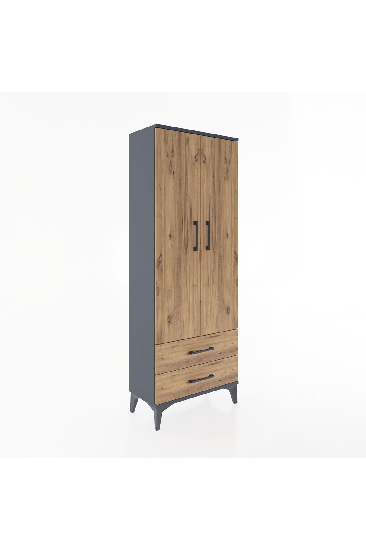 Arges Dolap 4 Raflı 2 Çekmeceli 2 Kapaklı 60x30x163 Antrasit-Çam