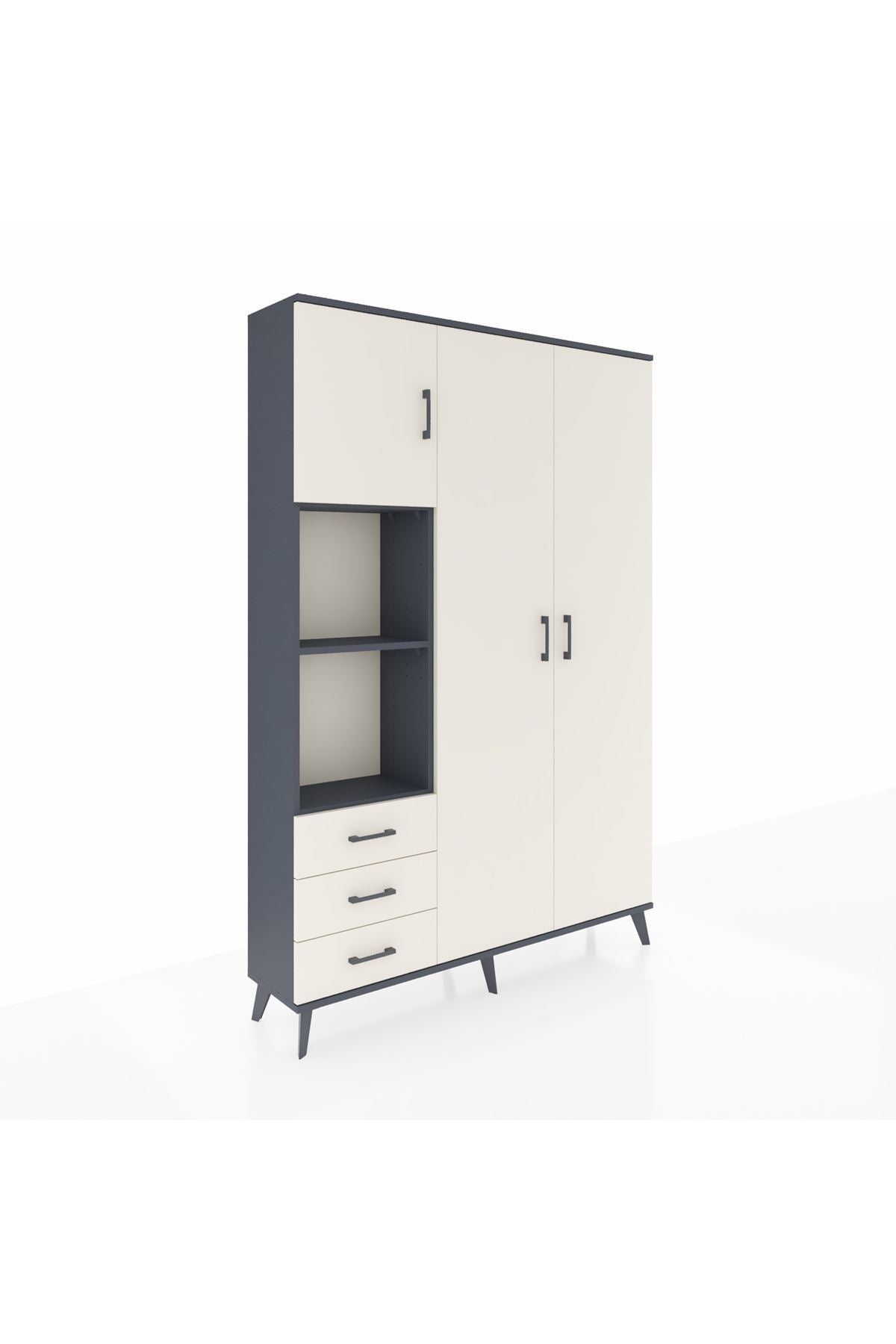 Arges Gardrop 6 Raflı 3 Çekmeceli Tek Askılı 132x30x195 Antrasit-Aytaşı