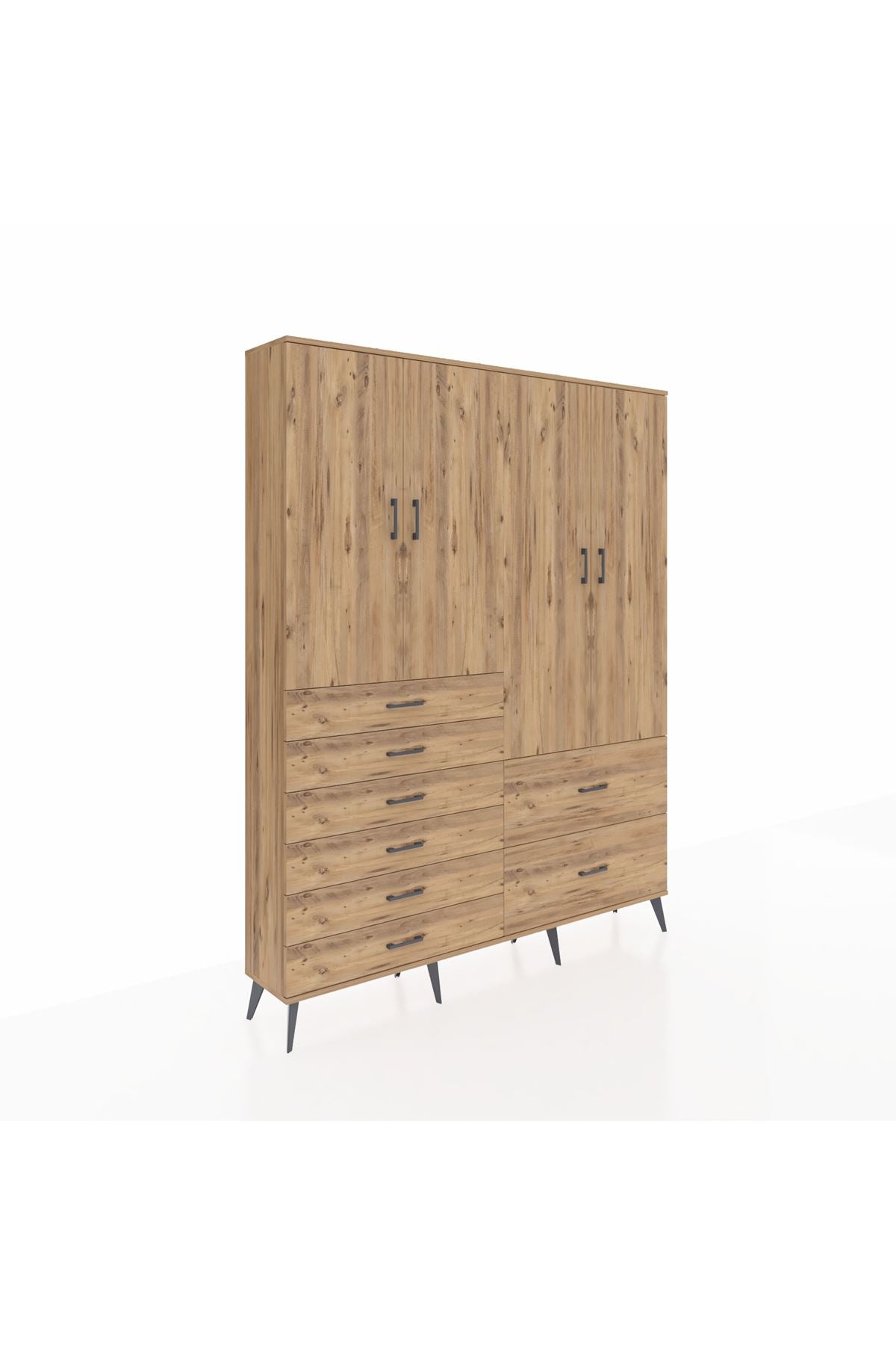 Arges Gardrop 7 Raflı 8 Çekmeceli 4 Kapaklı 176x30x221 Çam-Çam