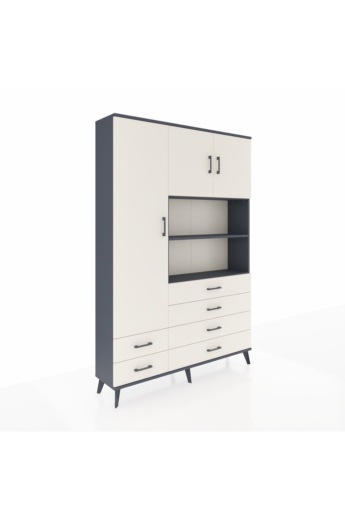 Arges Gardrop 8 Raflı 6 Çekmeceli 3 Kapaklı 132x30x195 Antrasit-Aytaşı