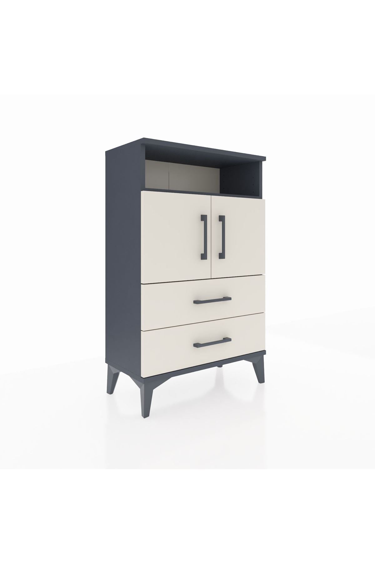 Arges Komodin 2 Raflı 2 Çekmeceli 2 Kapaklı 60x30x96 Antrasit-Aytaşı