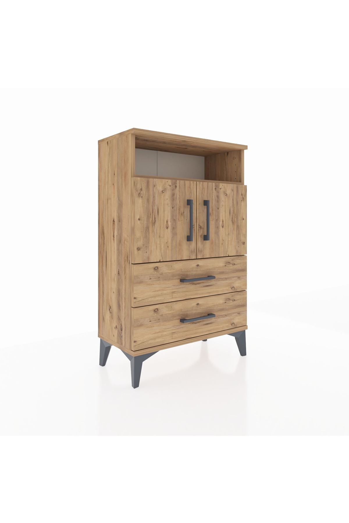 Arges Komodin 2 Raflı 2 Çekmeceli 2 Kapaklı 60x30x96 Çam-Çam