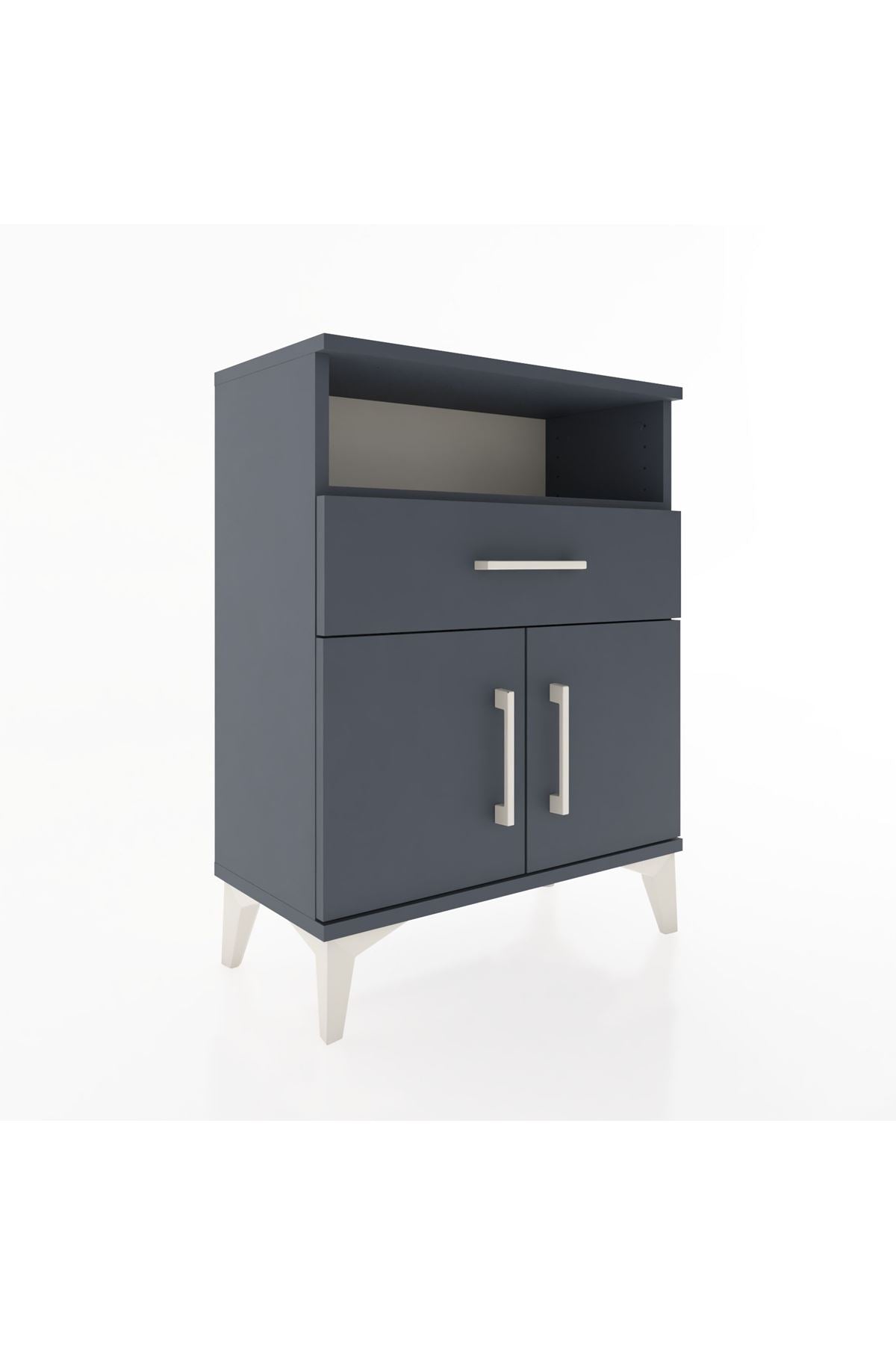 Arges Komodin 2 Raflı Tek Çekmeceli 2 Kapaklı 60x30x80 Antrasit-Antrasit