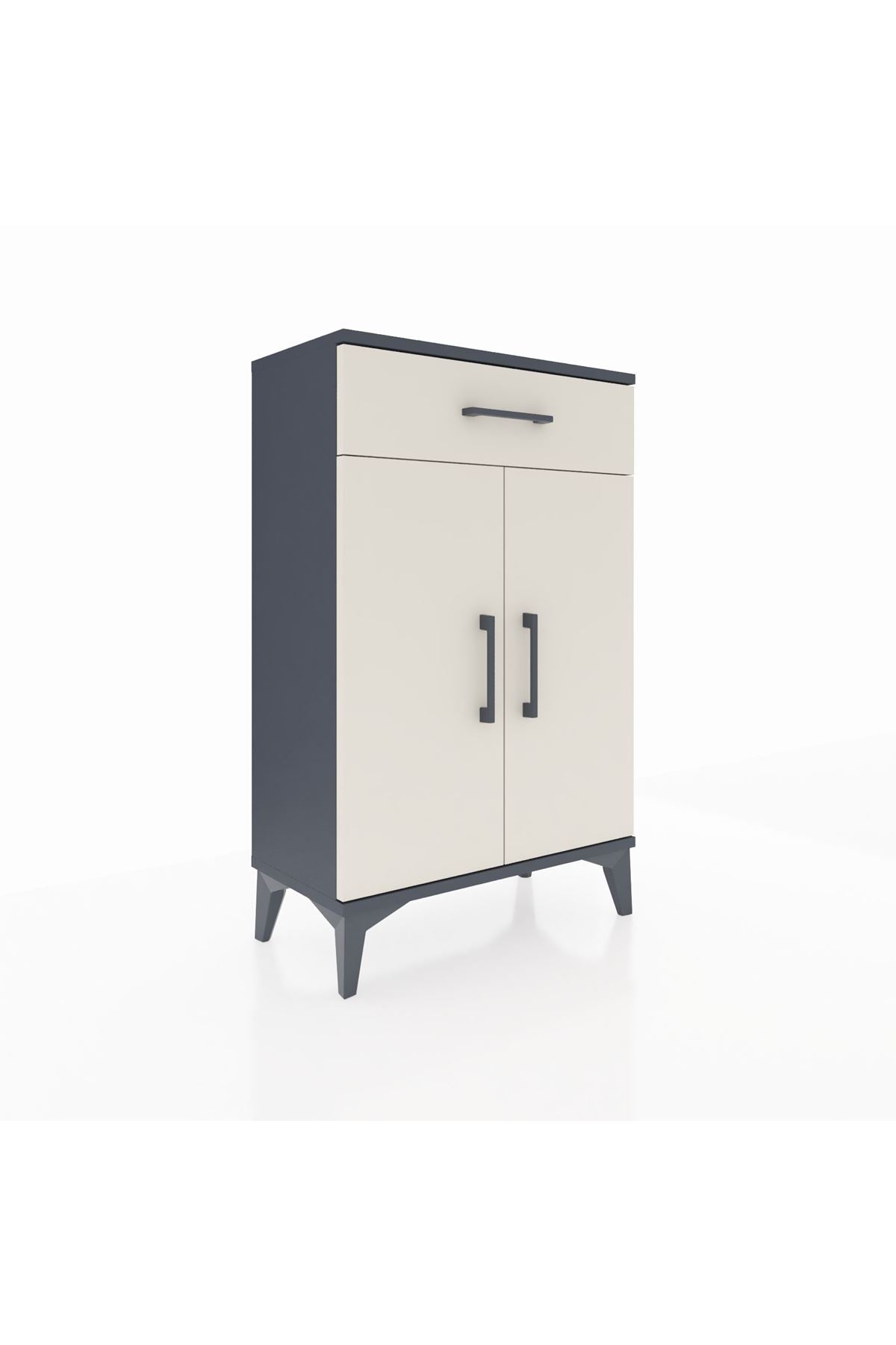 Arges Komodin 2 Raflı Tek Çekmeceli 2 Kapaklı 60x30x96 Antrasit-Aytaşı