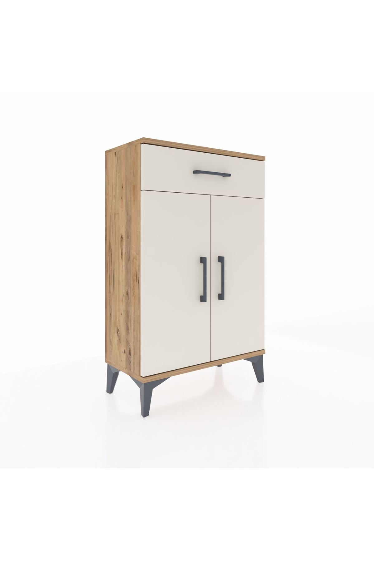 Arges Komodin 2 Raflı Tek Çekmeceli 2 Kapaklı 60x30x96 Çam-Aytaşı