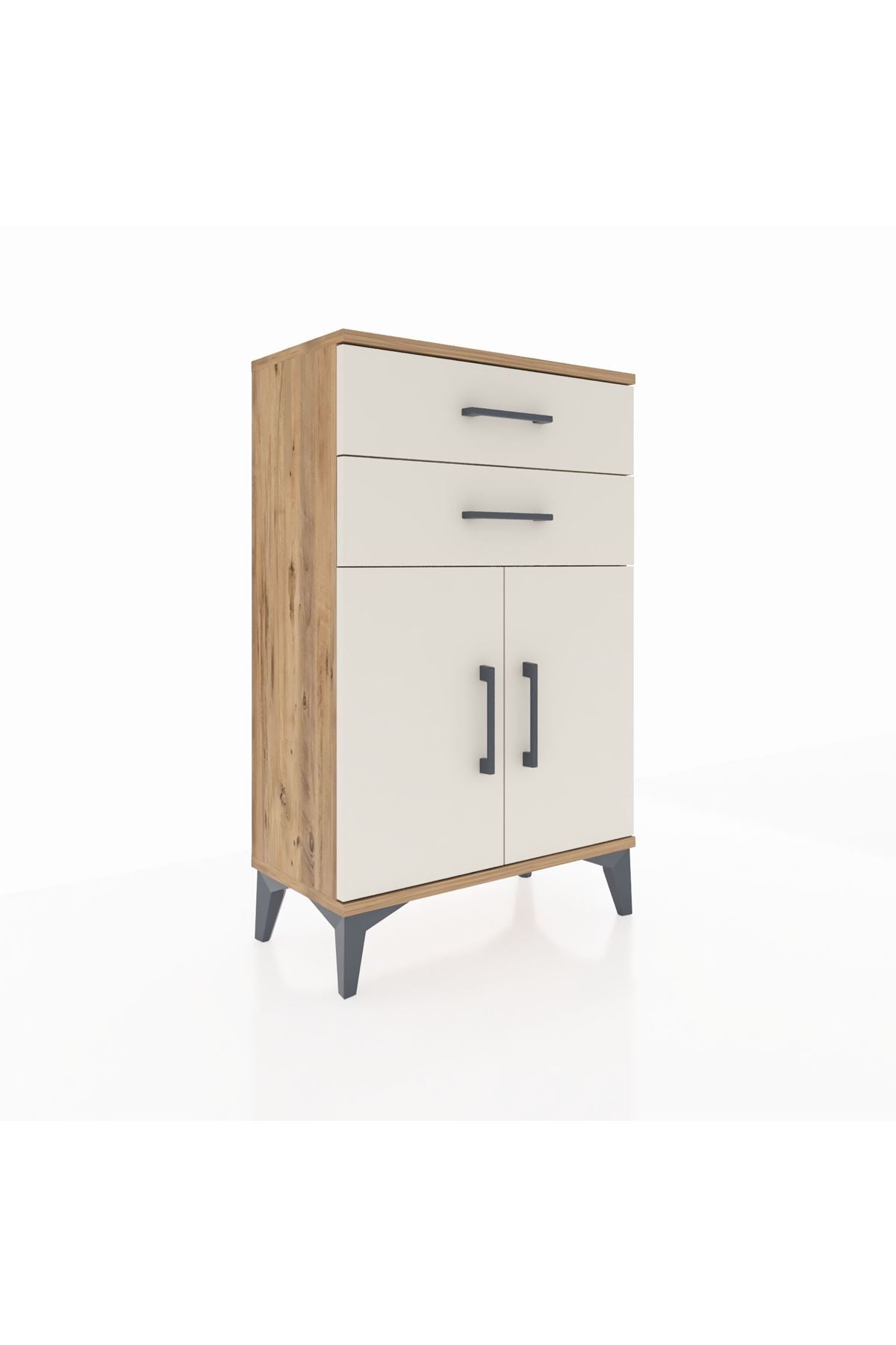 Arges Komodin Tek Raflı 2 Çekmeceli 2 Kapaklı 60x30x96 Çam-Aytaşı