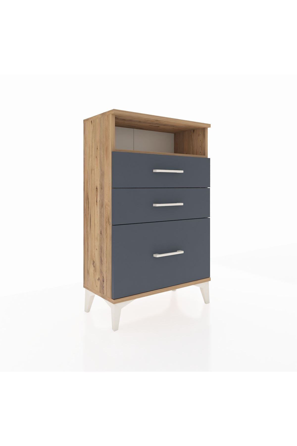 Arges Komodin Tek Raflı 3 Çekmeceli 60x30x96 Çam-Antrasit