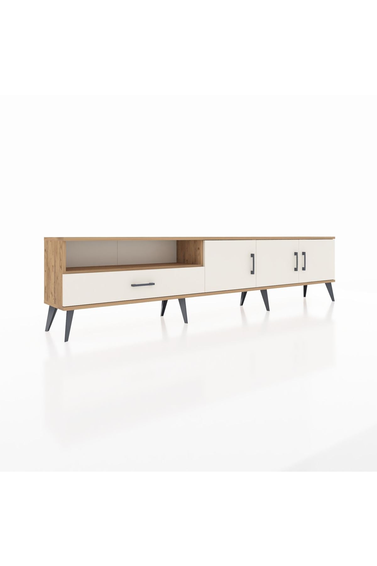 Arges TV Ünitesi 3 Raflı Tek Çekmeceli 3 Kapaklı 220x30x51 Çam-Aytaşı