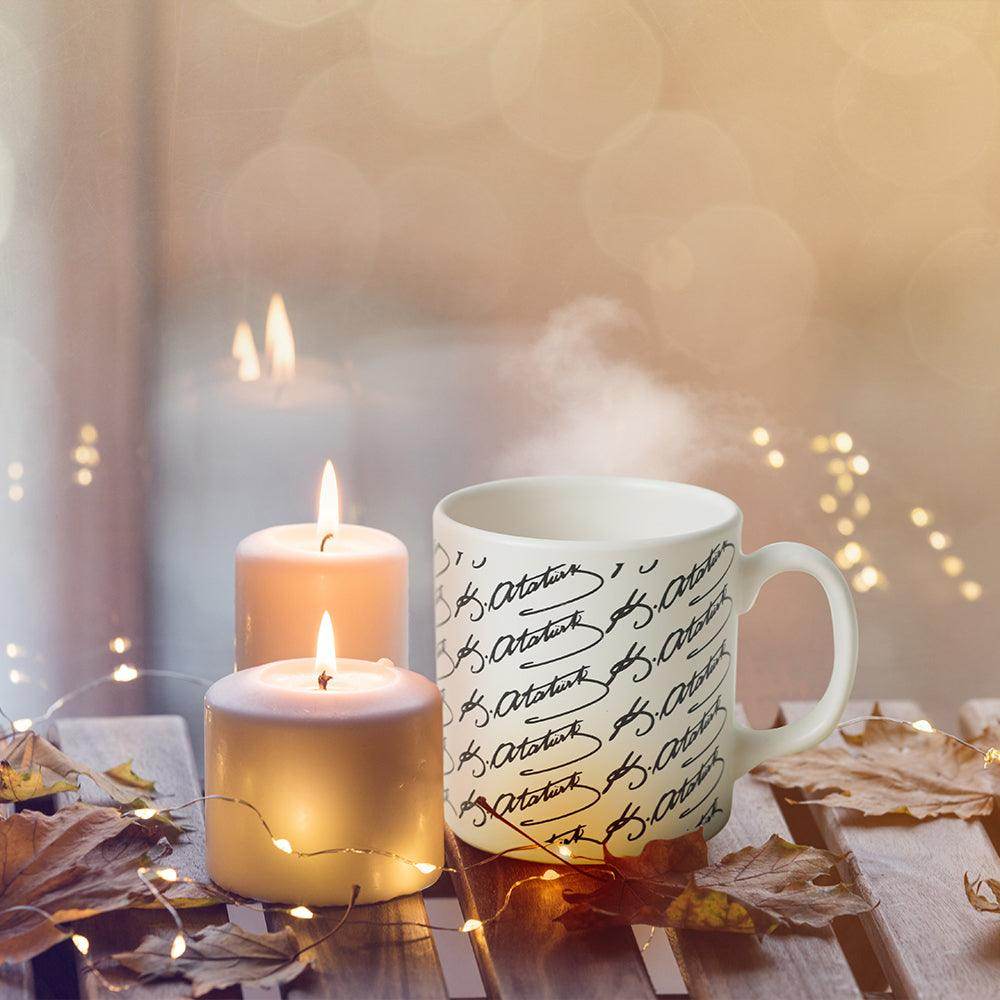 Keraart Atatürk İmza Siyah Beyaz Silindir Kupa 1 Adet