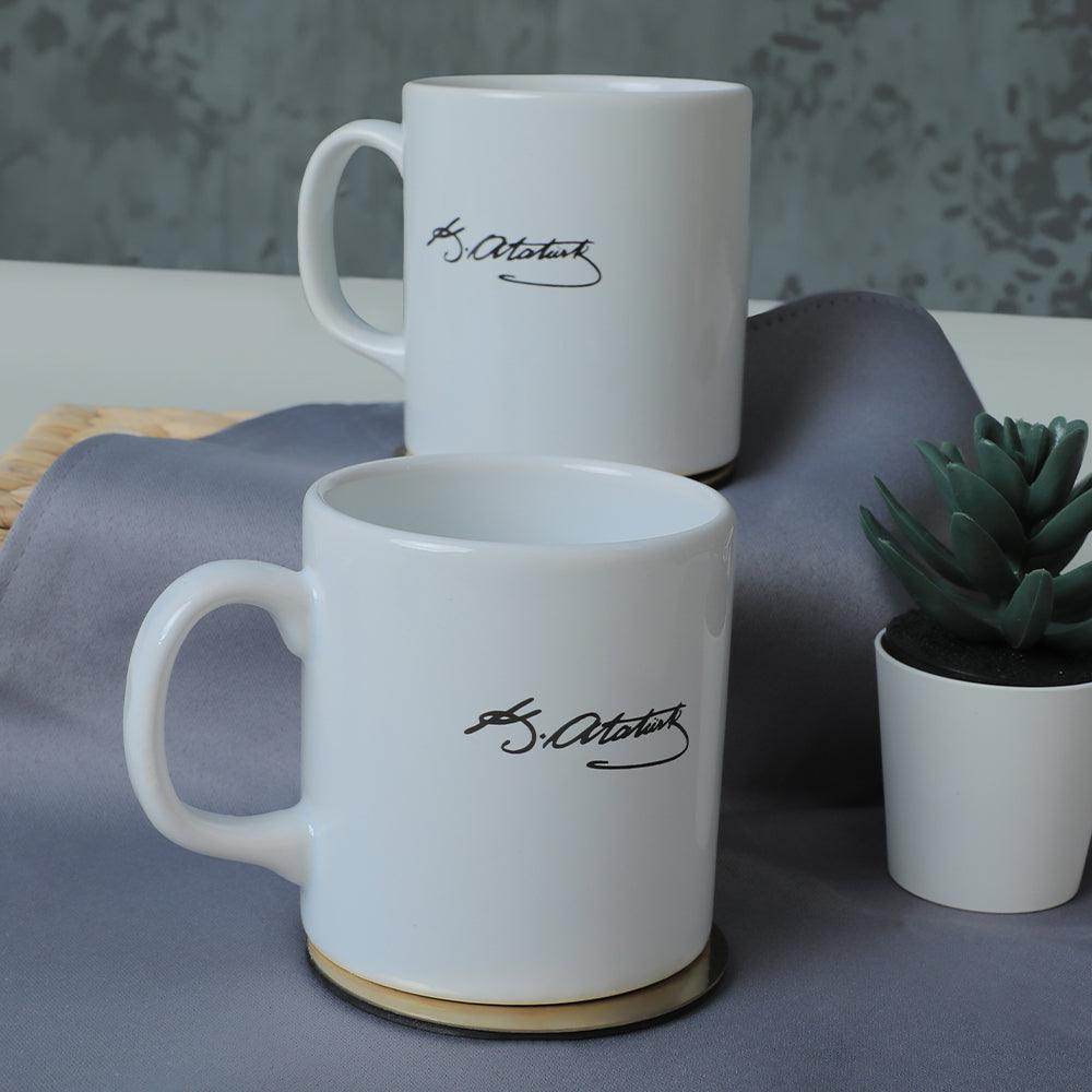 Keraart Atatürk Tek İmza Beyaz Silindir Kupa 1 Adet