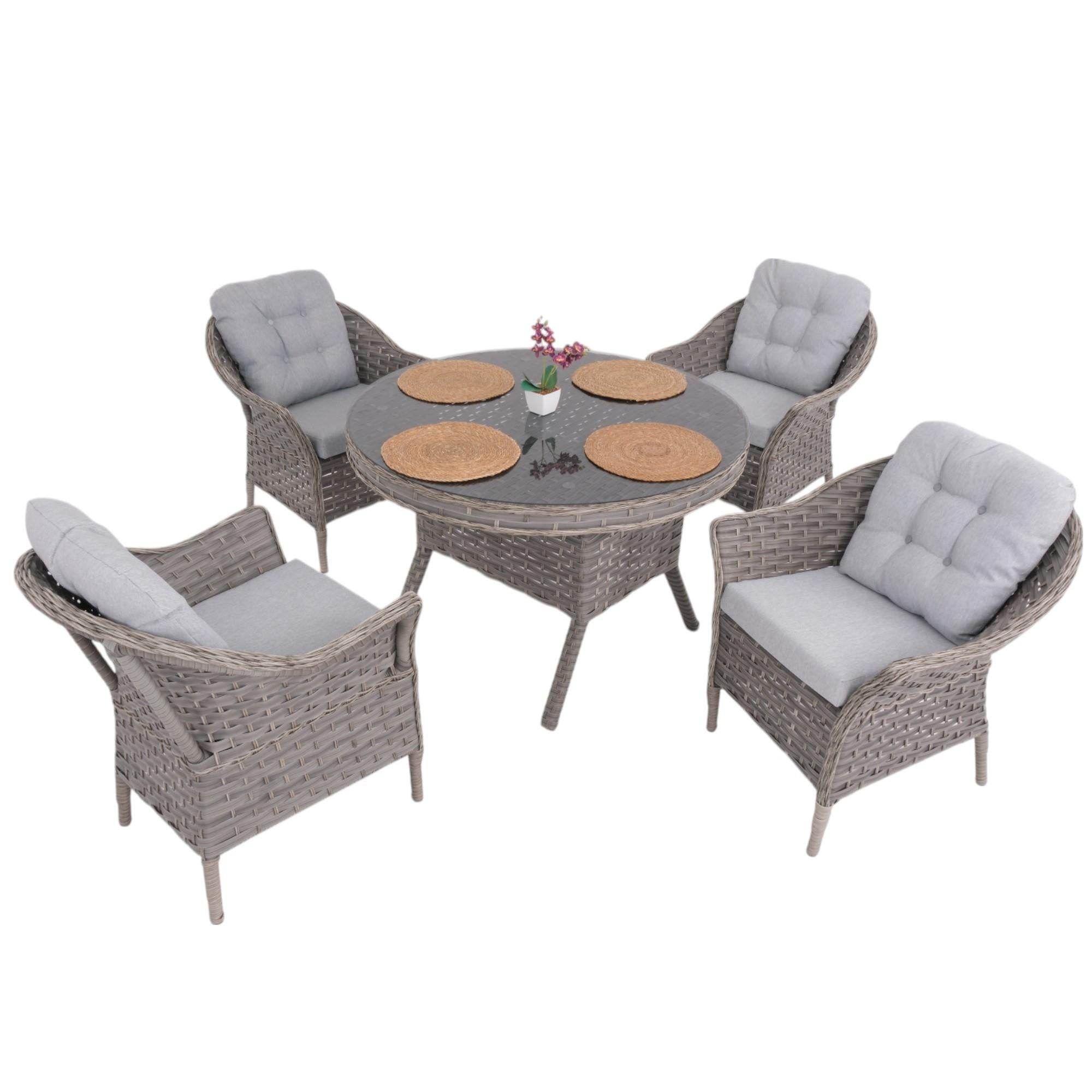 Spark Nova 110 cm Rattan Yuvarlak Minderli Bahçe Masa Takımı