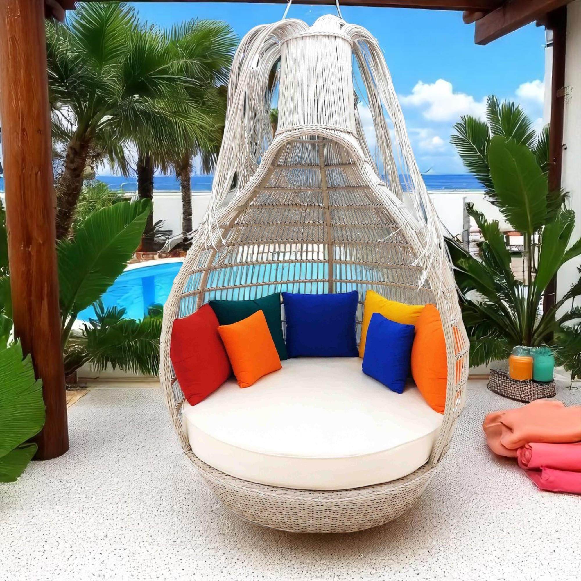 Tassel Daybed | 150 cm Rattan Bahçe Kral Yatağı