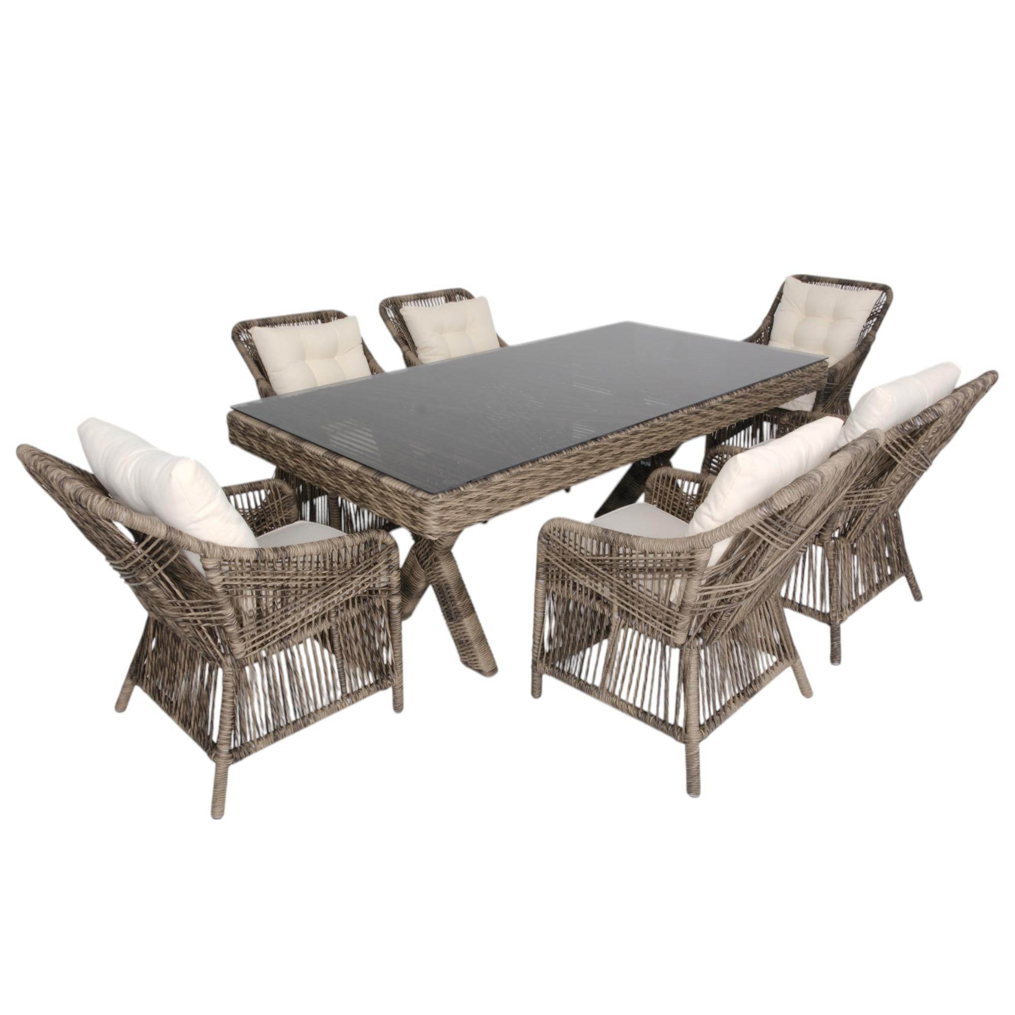 Bossa | Rattan Bahçe Masa Takımı | 100X180 6 Kişilik Bahçe Mobilyası