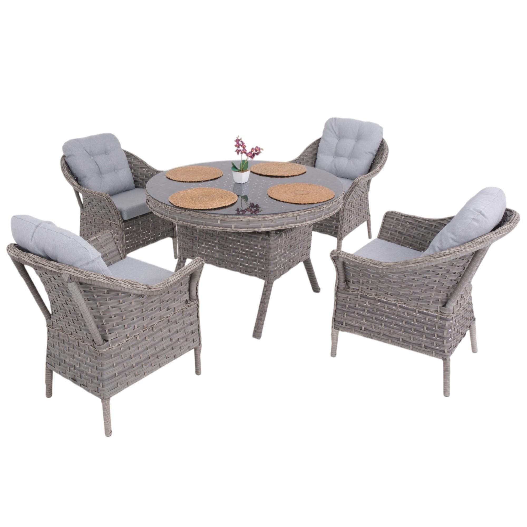 Spark Nova 110 cm Rattan Yuvarlak Minderli Bahçe Masa Takımı