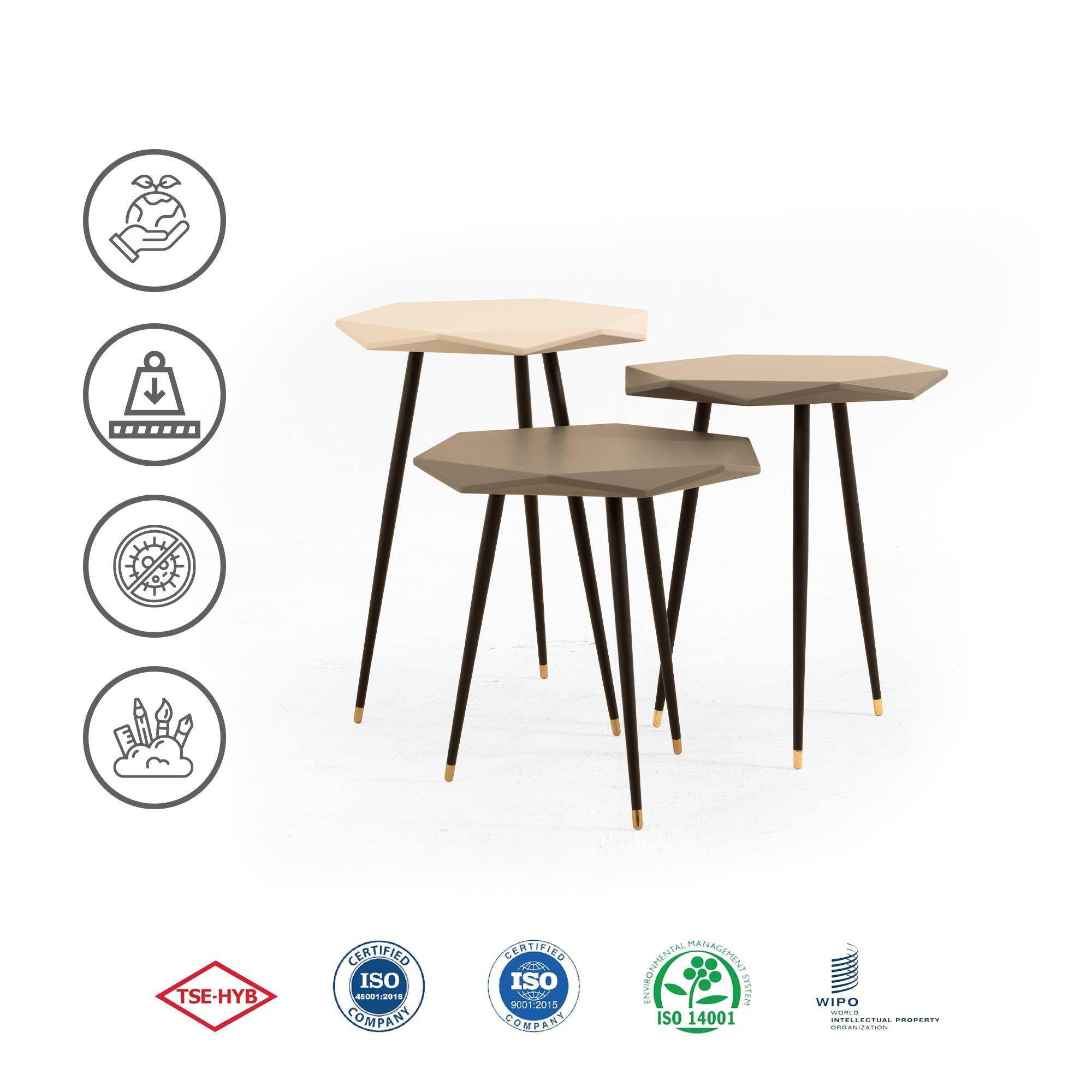 Barcelona Servis Sehpası | Zigon Sehpa | 3’lü Sehpa Takımı | REHOME