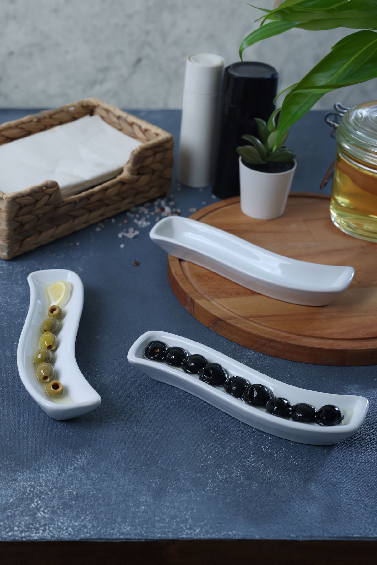 Beyaz Ivory Zeytinlik 3 Adet 18 Cm