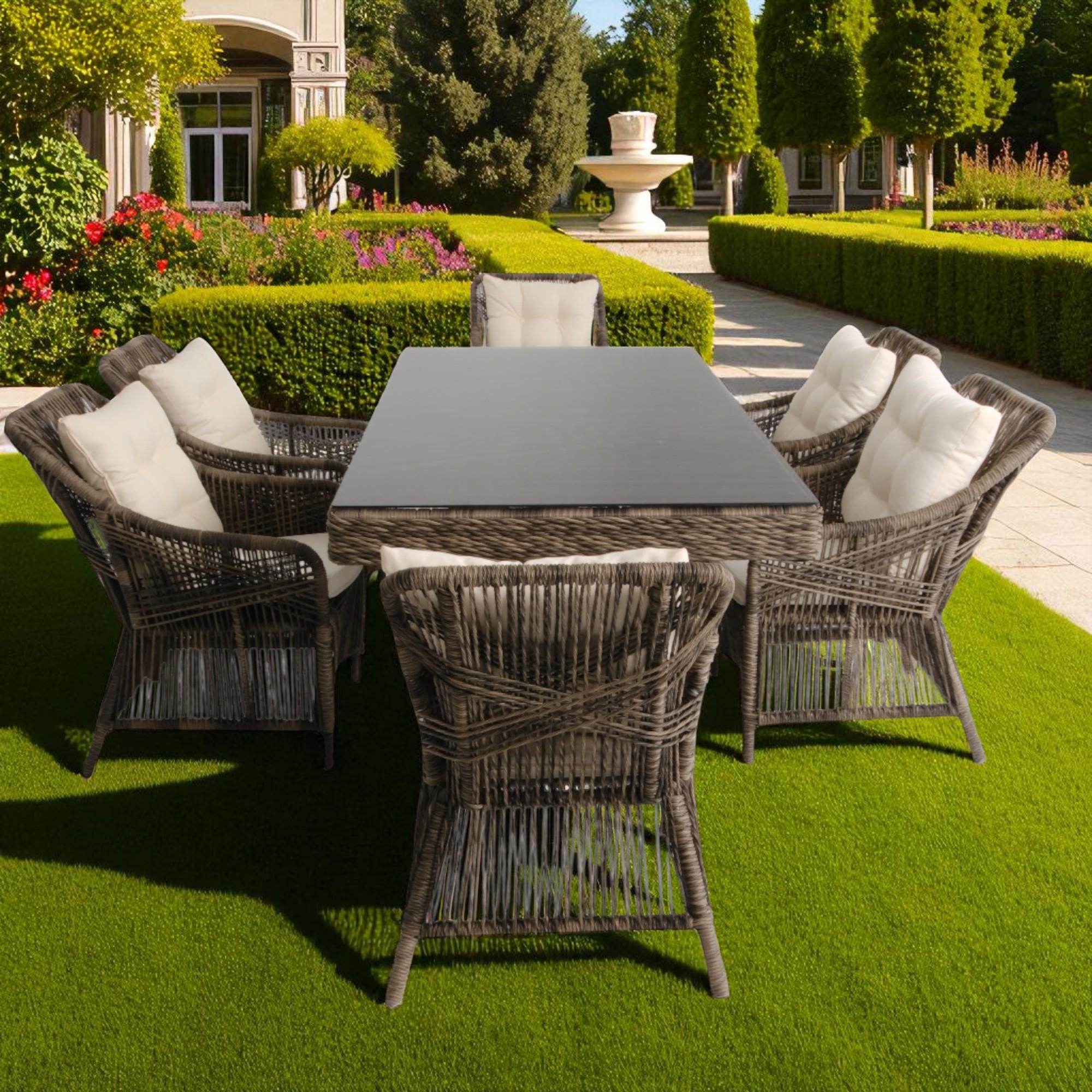 Bossa | Rattan Bahçe Masa Takımı | 100X180 6 Kişilik Bahçe Mobilyası