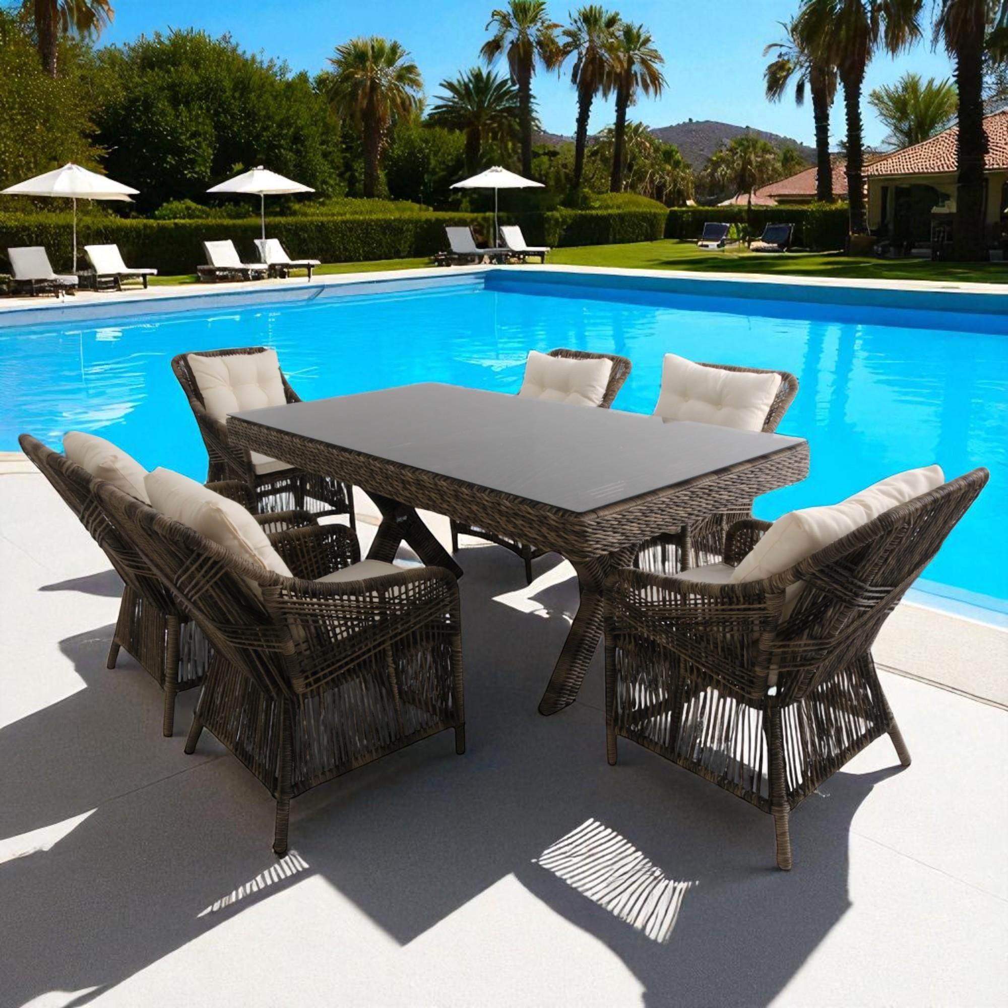 Bossa | Rattan Bahçe Masa Takımı | 100X180 6 Kişilik Bahçe Mobilyası