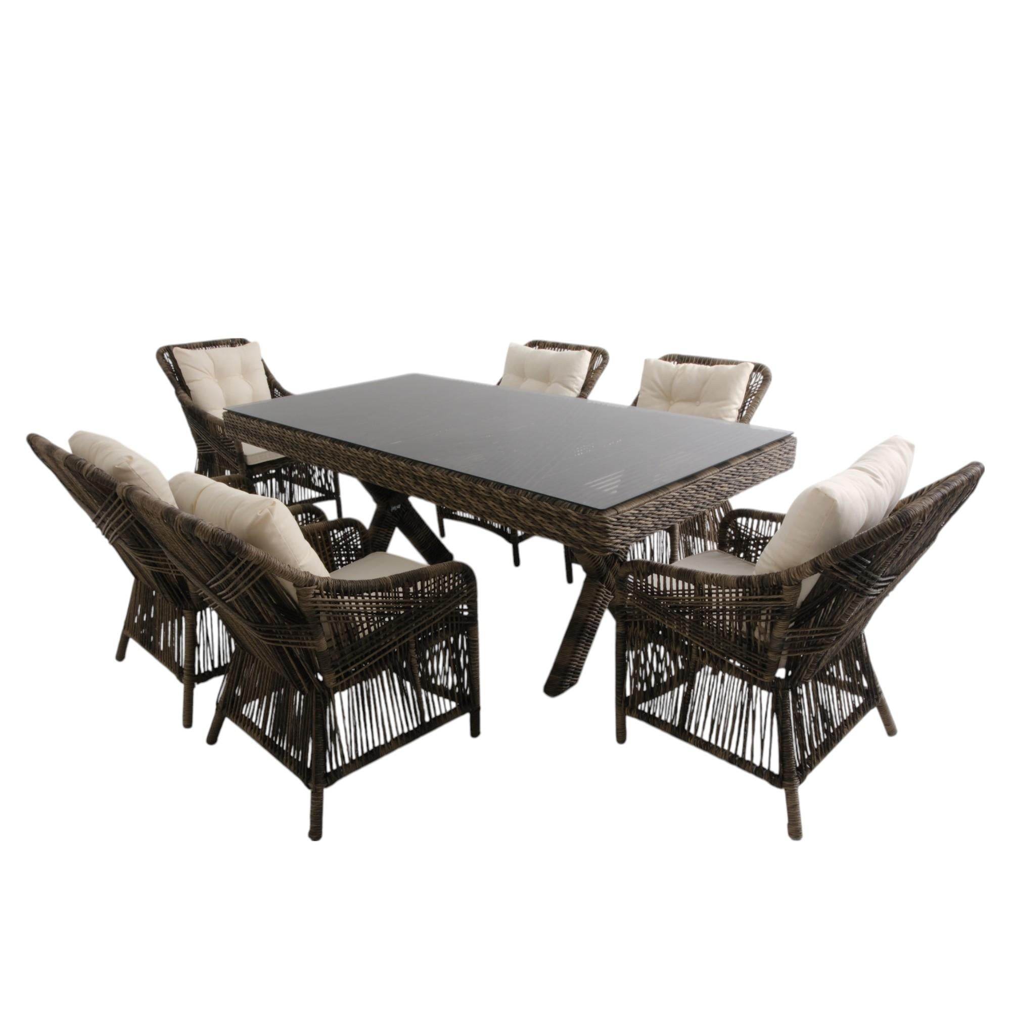 Bossa | Rattan Bahçe Masa Takımı | 100X180 6 Kişilik Bahçe Mobilyası