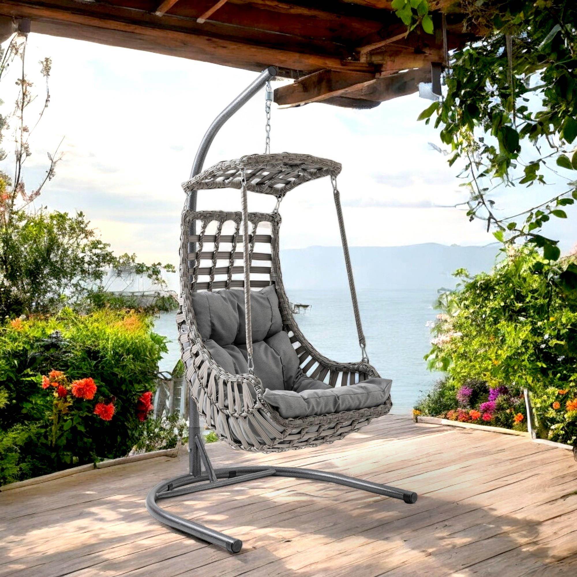 Capri Swing Alaçatı Tekli Rattan Bahçe Salıncağı | Balkon Salıncağı