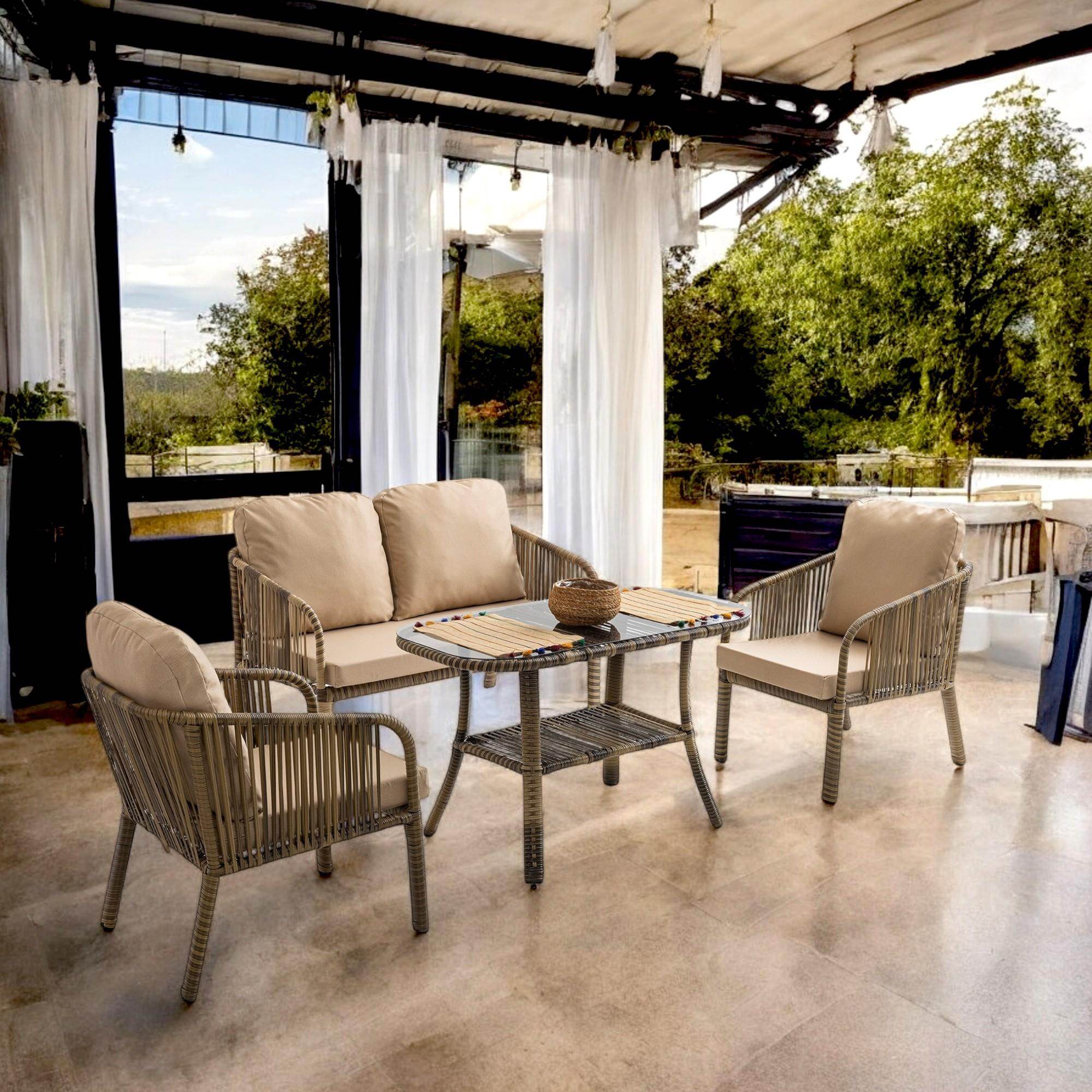 Capri Swing Artemis İkili Rattan Balkon Bahçe Takımı | Açık Kahve