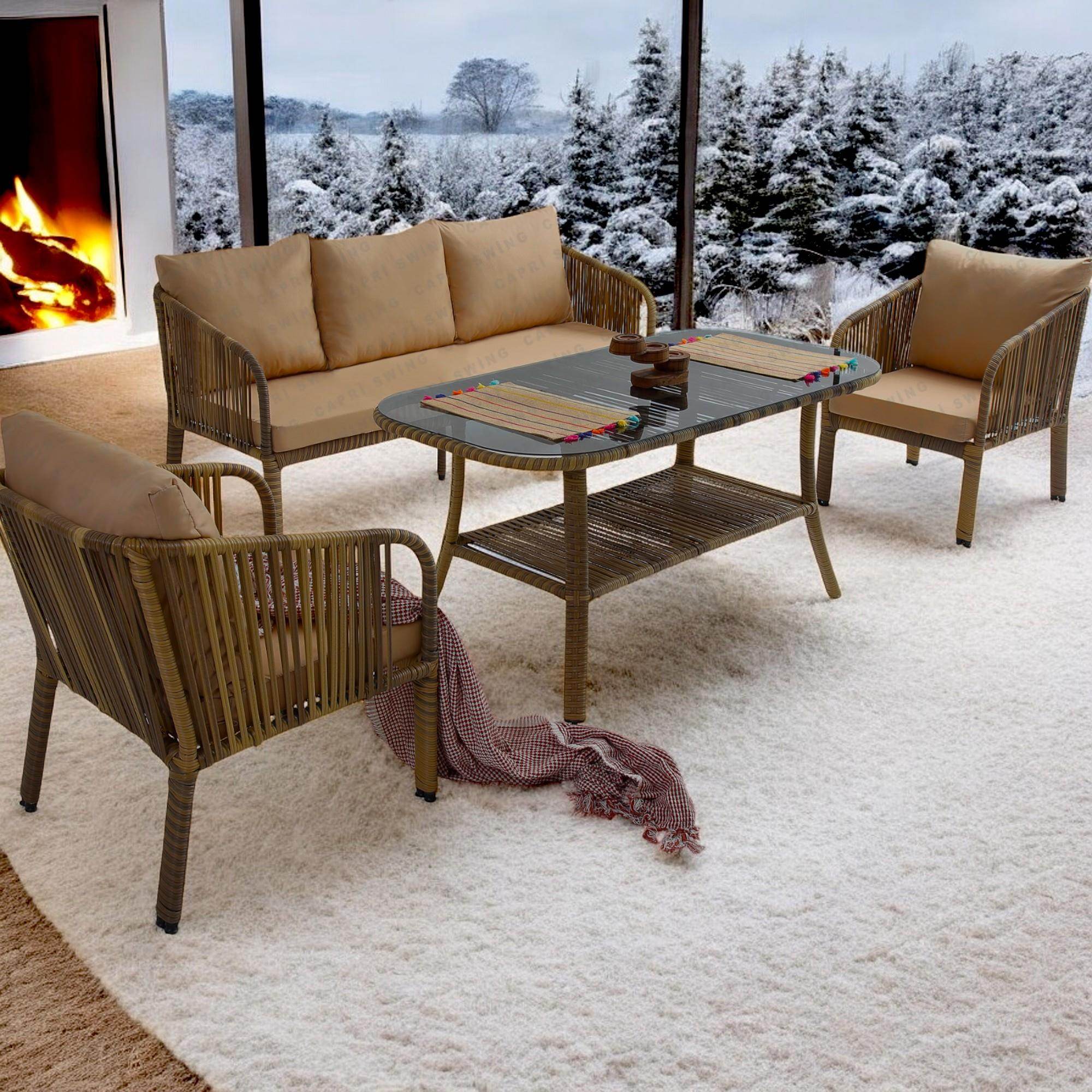 Capri Swing Artemis Üçlü Rattan Balkon Bahçe Takımı | Açık Kahve