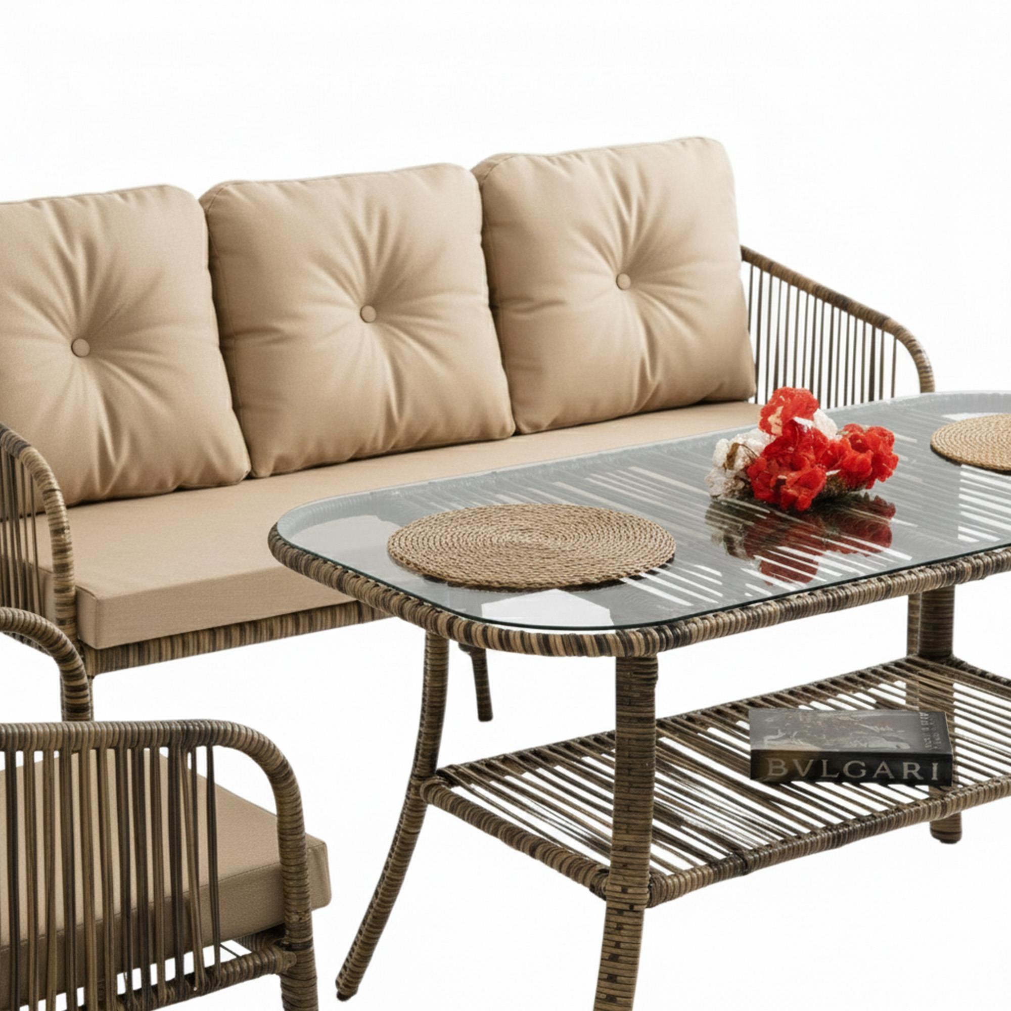 Capri Swing Artemis Üçlü Rattan Balkon Bahçe Takımı | Açık Kahve