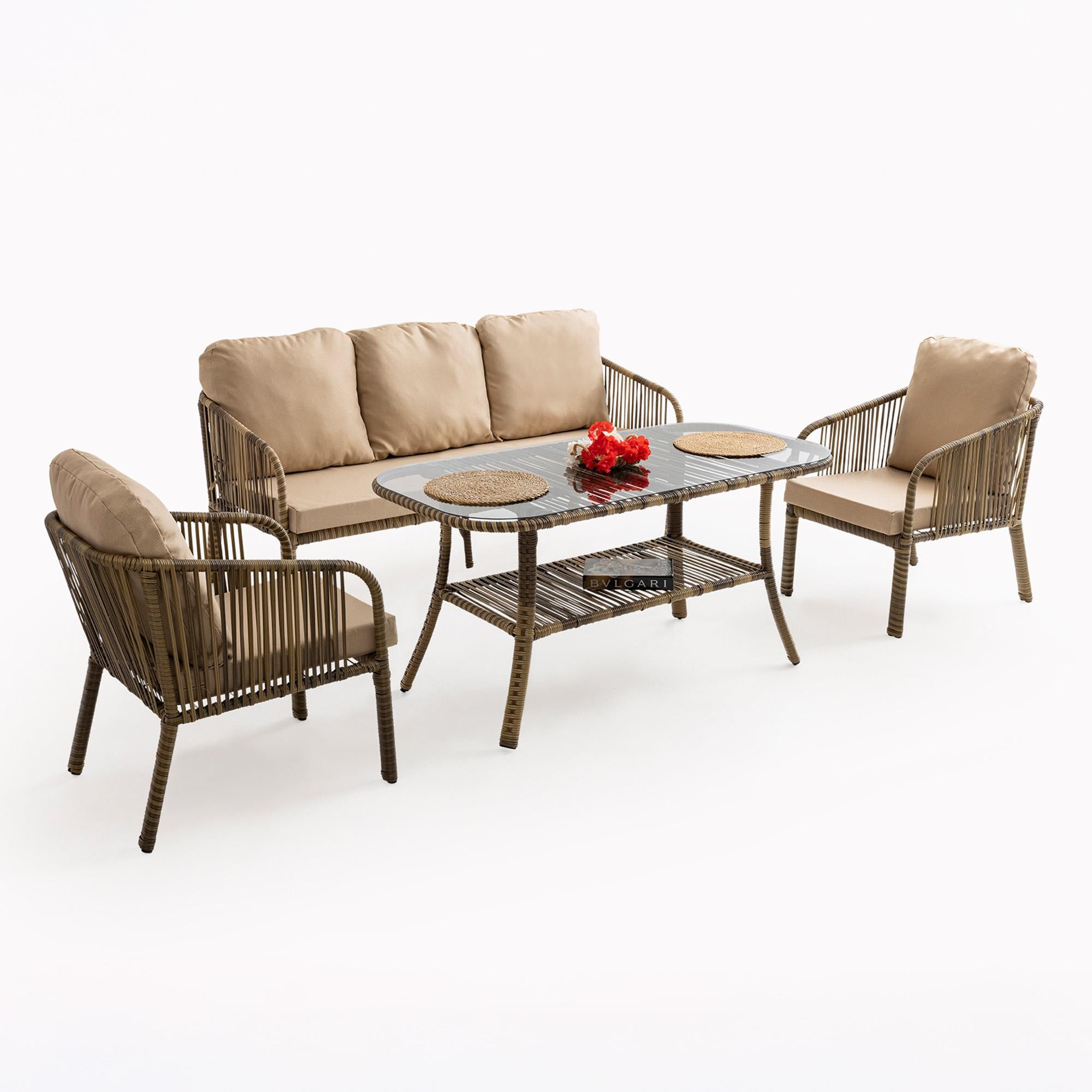 Capri Swing Artemis Üçlü Rattan Balkon Bahçe Takımı | Açık Kahve